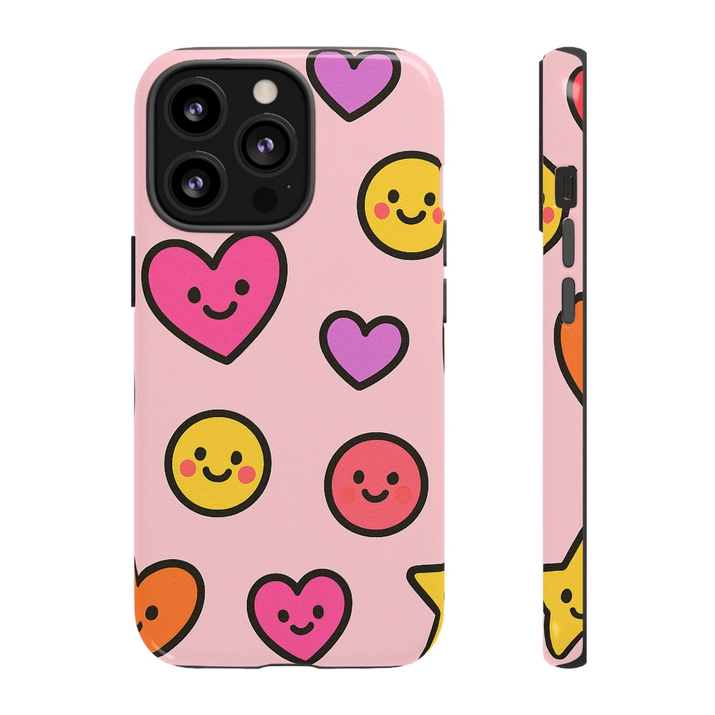 Cute Phone Case with Smiley Faces and Hearts, Fun Gift for Kids and Teens, Cellphone Protector, Birthday Present, Cute Accessories