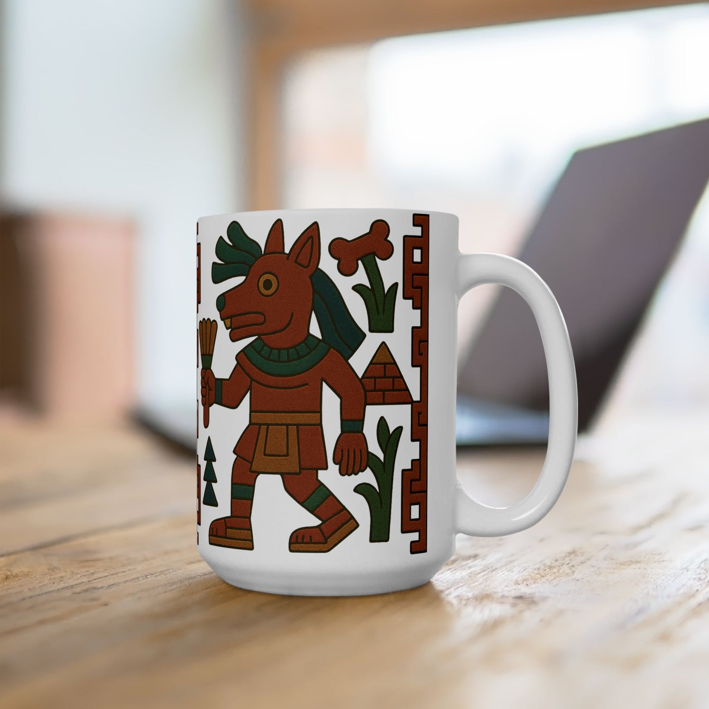 Ceramic Mug with Indigenous Art, Unique Coffee Cup, Tribal Design Mug, Ethnic Style Drinkware, Cultural Gift for Coffee Lovers, aztec
