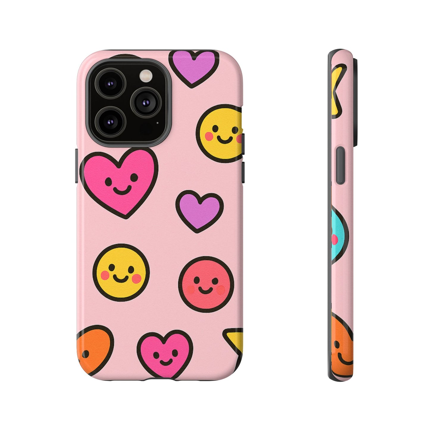 Cute Phone Case with Smiley Faces and Hearts, Fun Gift for Kids and Teens, Cellphone Protector, Birthday Present, Cute Accessories
