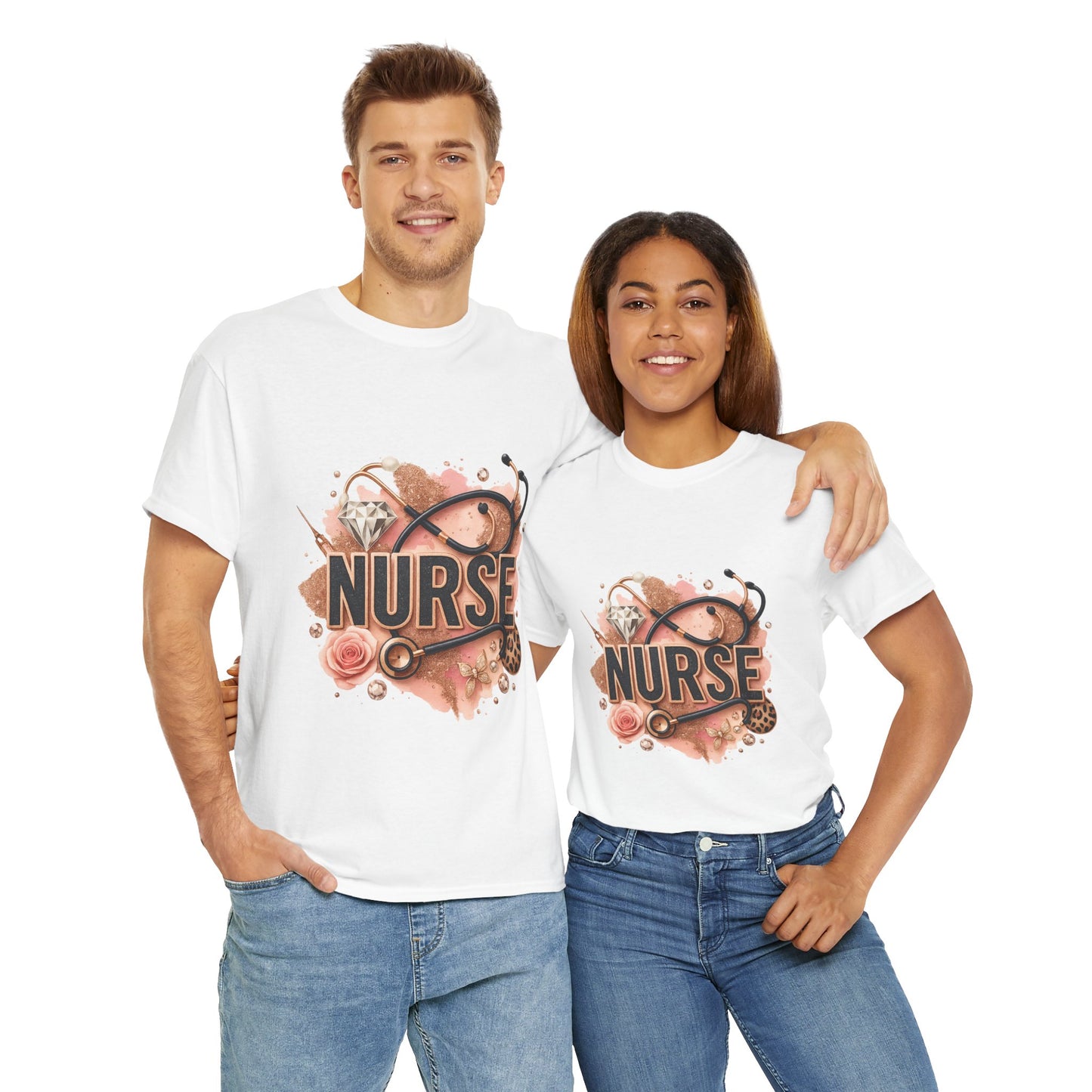 Nurse Heavy Cotton Tee | Gift for Nurses, Nurse Appreciation, Medical Tee, Healthcare Worker Gift, Floral Nurse Design