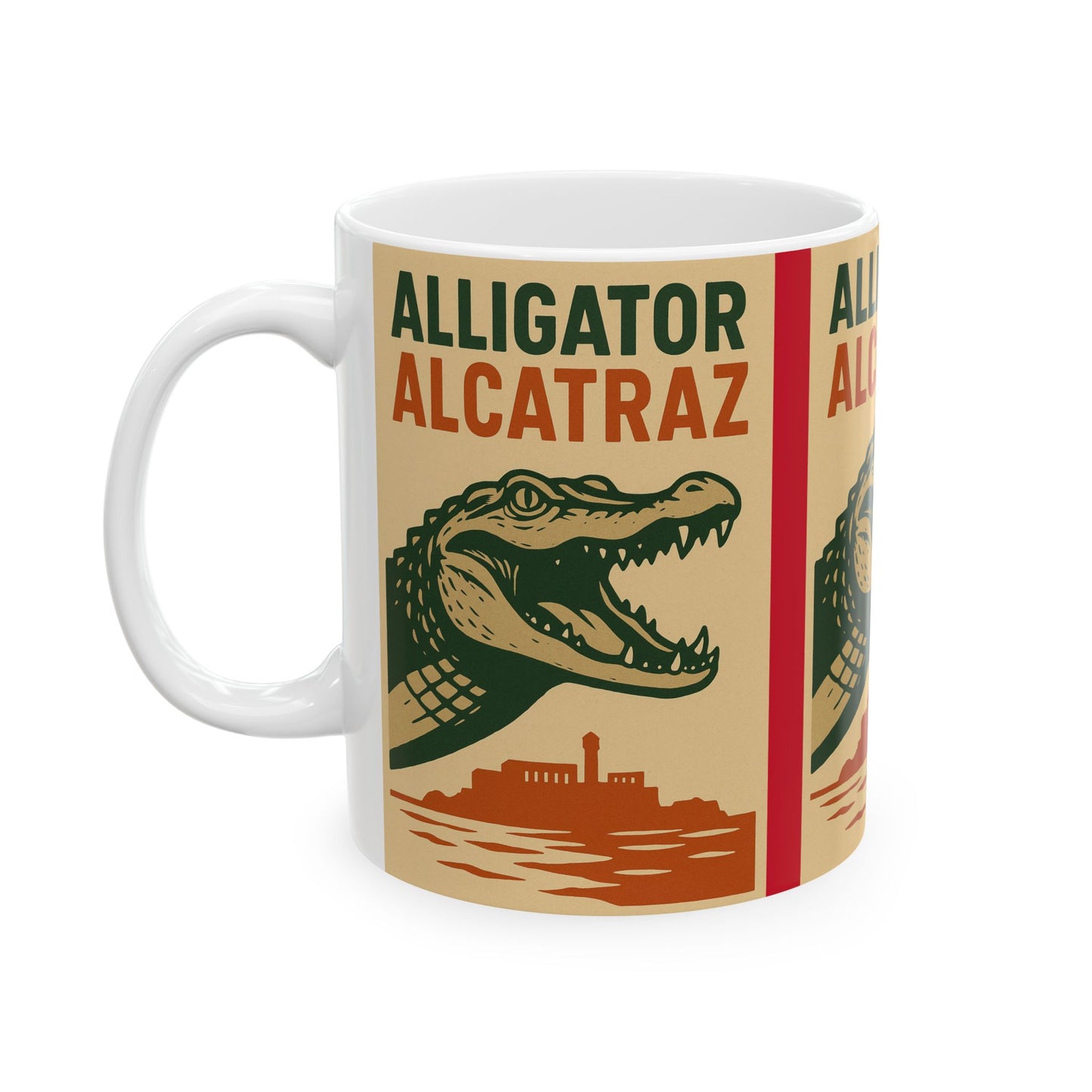Alligator Alcatraz Ceramic Mug, Vintage Style Coffee Cup, Unique Gift for Animal Lovers, Retro Kitchen Decor, Fun Travel Souvenir