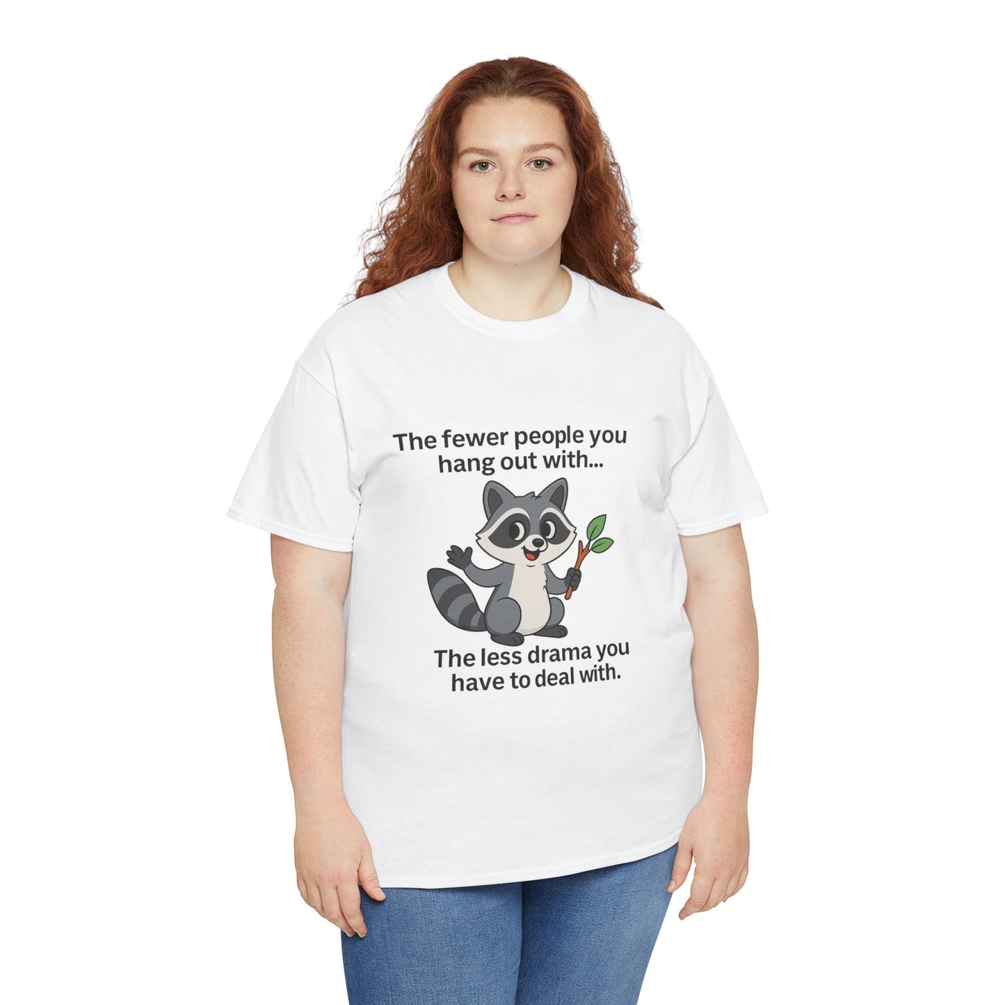 Funny Raccoon Tee, Less Drama Cotton T-Shirt, Gift for Friends, Humor Shirt, Animal Lover Apparel, Casual Wear, Unisex Tee