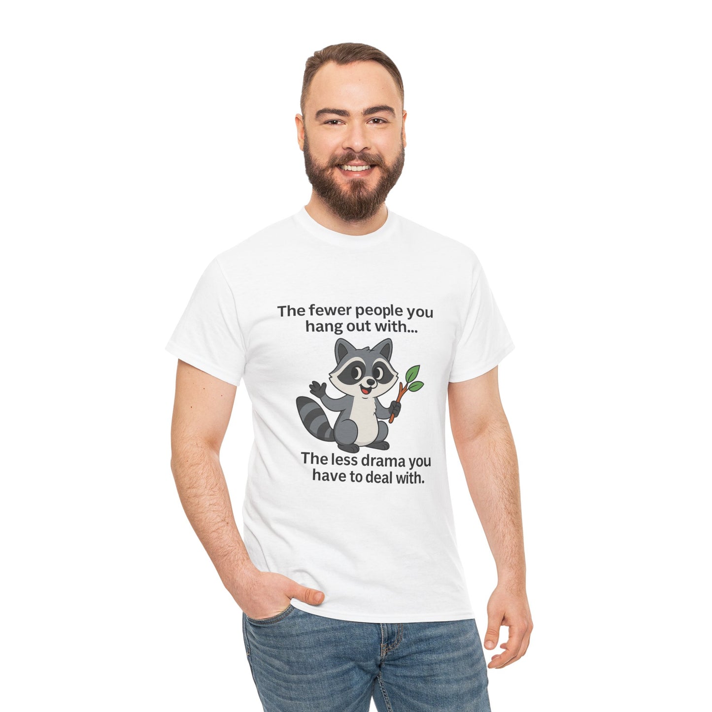 Funny Raccoon Tee, Less Drama Cotton T-Shirt, Gift for Friends, Humor Shirt, Animal Lover Apparel, Casual Wear, Unisex Tee