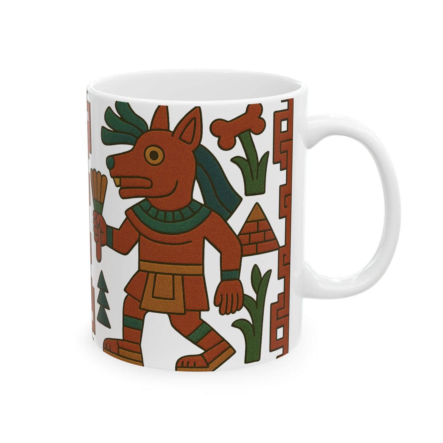 Ceramic Mug with Indigenous Art, Unique Coffee Cup, Tribal Design Mug, Ethnic Style Drinkware, Cultural Gift for Coffee Lovers, aztec
