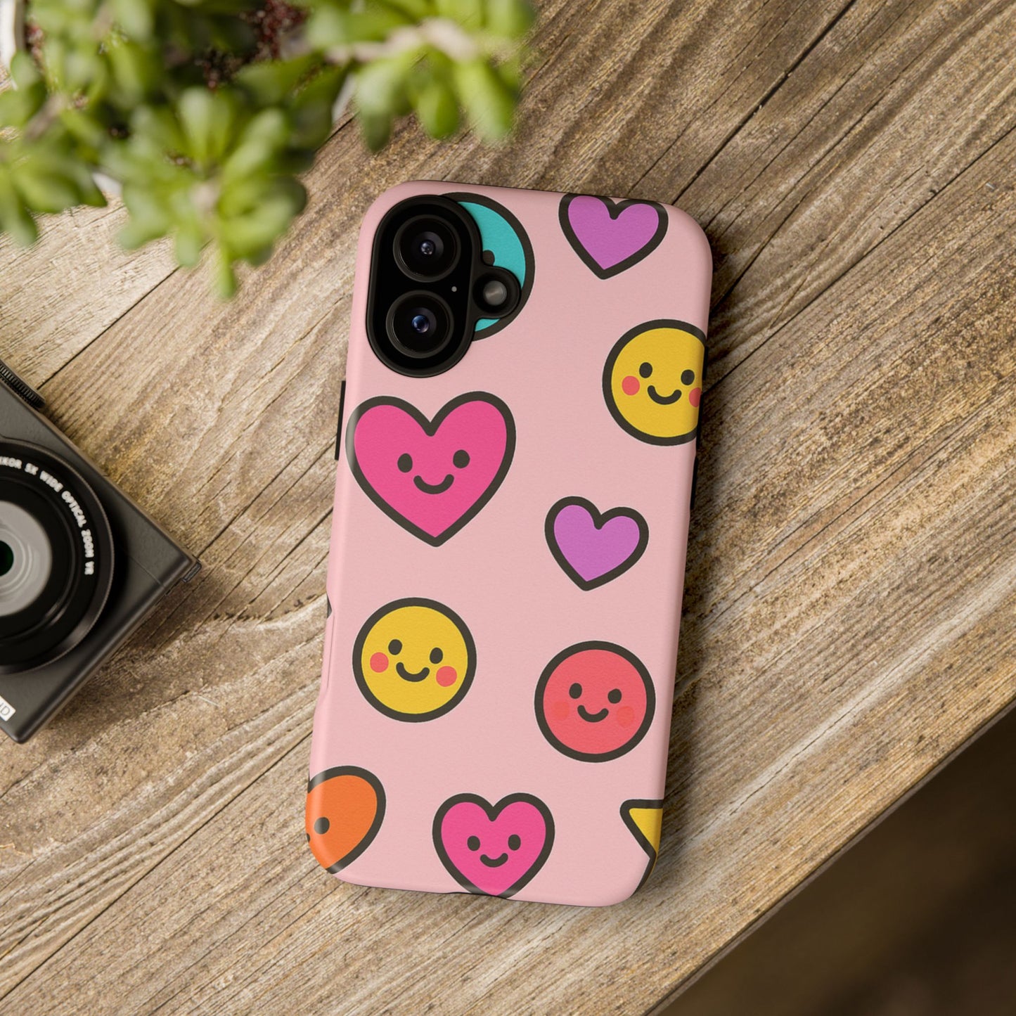 Cute Phone Case with Smiley Faces and Hearts, Fun Gift for Kids and Teens, Cellphone Protector, Birthday Present, Cute Accessories