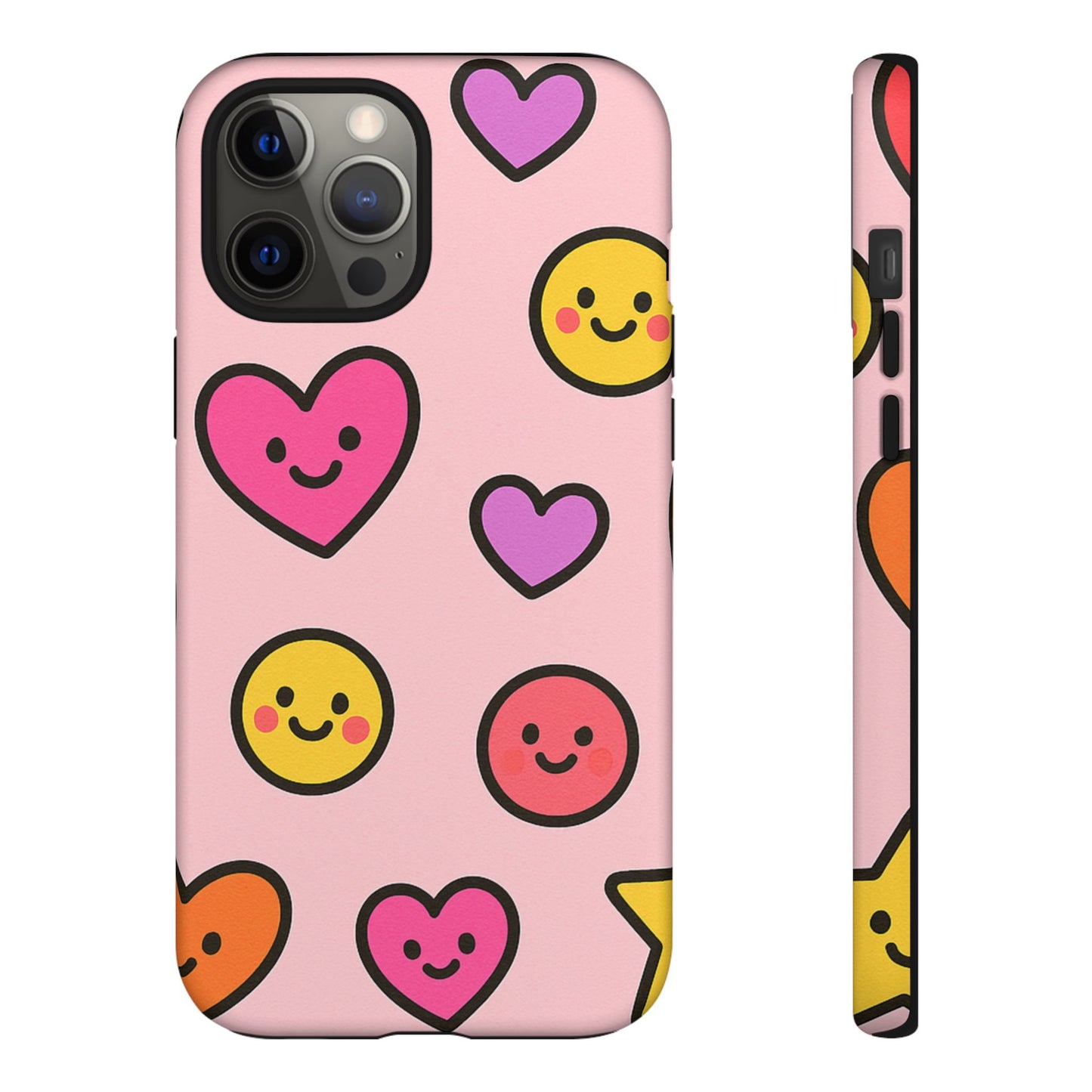 Cute Phone Case with Smiley Faces and Hearts, Fun Gift for Kids and Teens, Cellphone Protector, Birthday Present, Cute Accessories