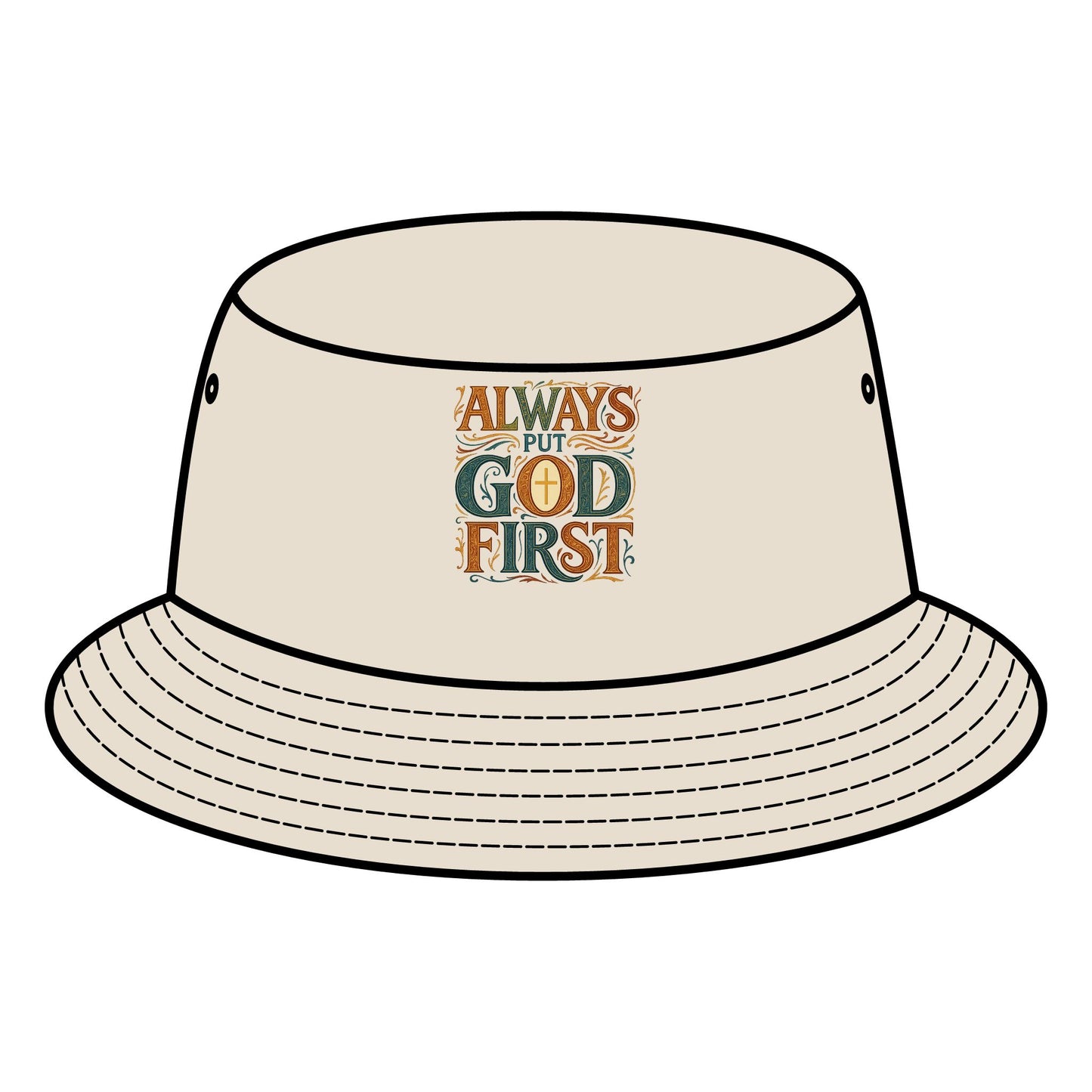 Bucket Hat with "Always Put God First" Design - Faith-Based Accessories, Trendy Summer Hat, Thoughtful Gift for Believers, Church Events