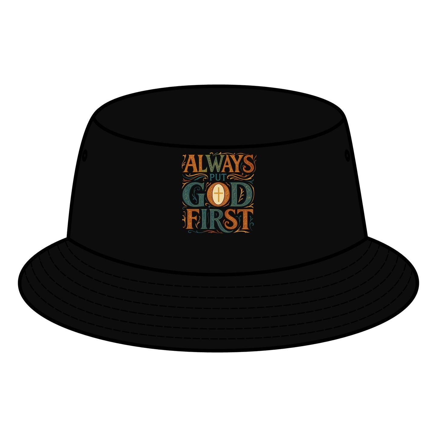 Bucket Hat with "Always Put God First" Design - Faith-Based Accessories, Trendy Summer Hat, Thoughtful Gift for Believers, Church Events