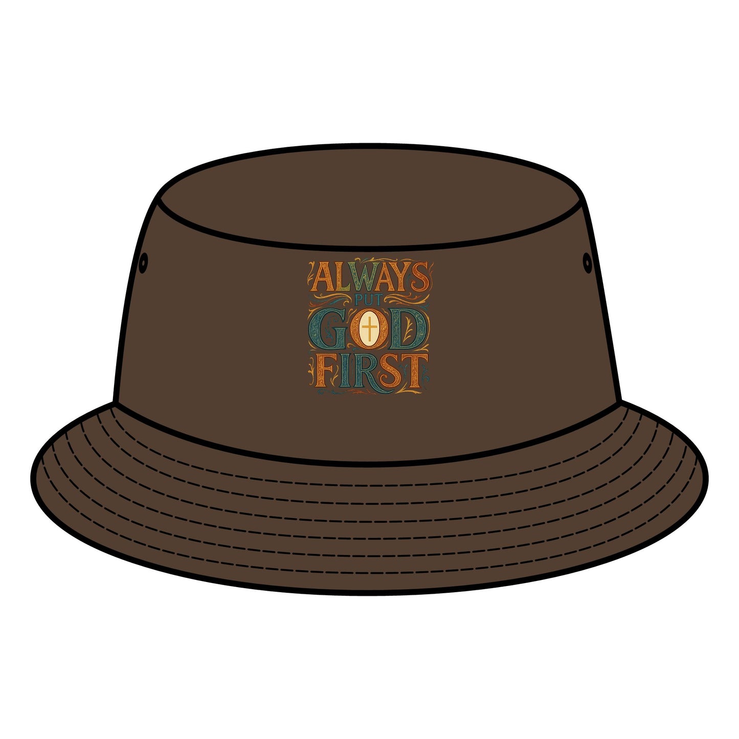 Bucket Hat with "Always Put God First" Design - Faith-Based Accessories, Trendy Summer Hat, Thoughtful Gift for Believers, Church Events