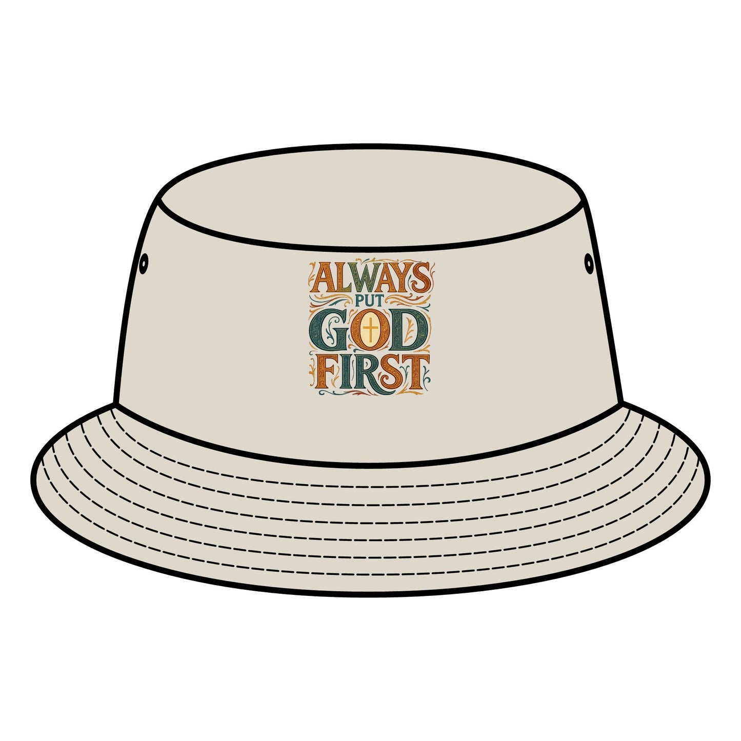 Bucket Hat with "Always Put God First" Design - Faith-Based Accessories, Trendy Summer Hat, Thoughtful Gift for Believers, Church Events