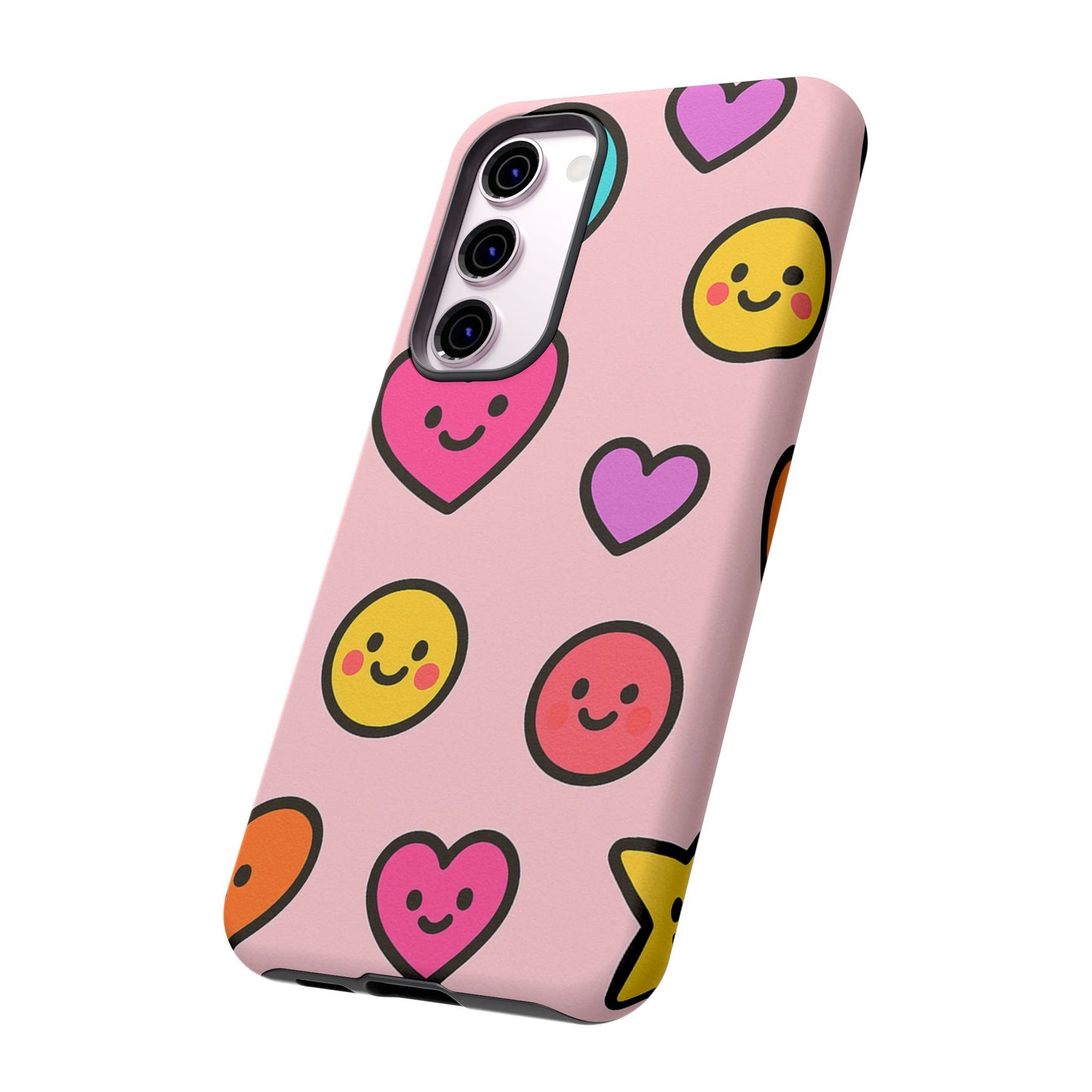 Cute Phone Case with Smiley Faces and Hearts, Fun Gift for Kids and Teens, Cellphone Protector, Birthday Present, Cute Accessories