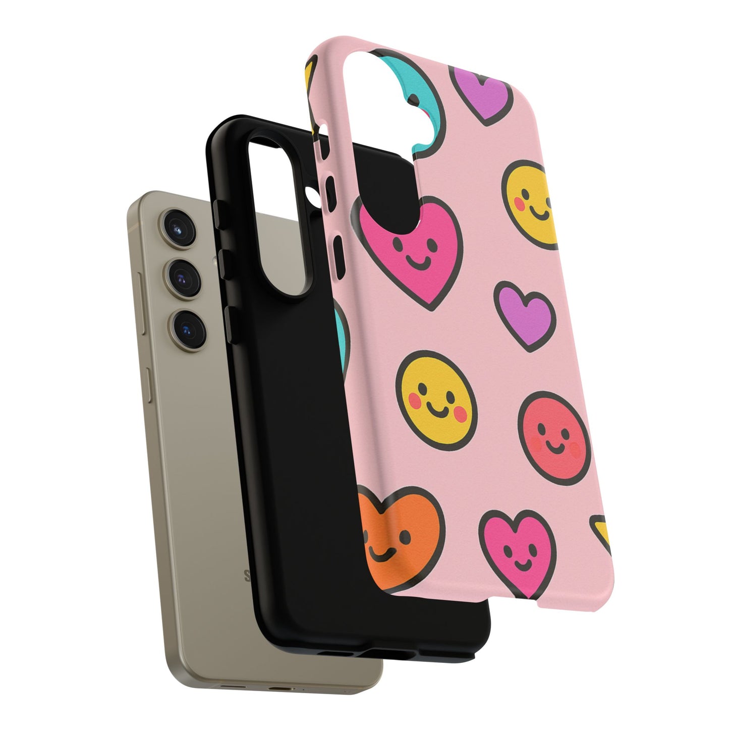 Cute Phone Case with Smiley Faces and Hearts, Fun Gift for Kids and Teens, Cellphone Protector, Birthday Present, Cute Accessories