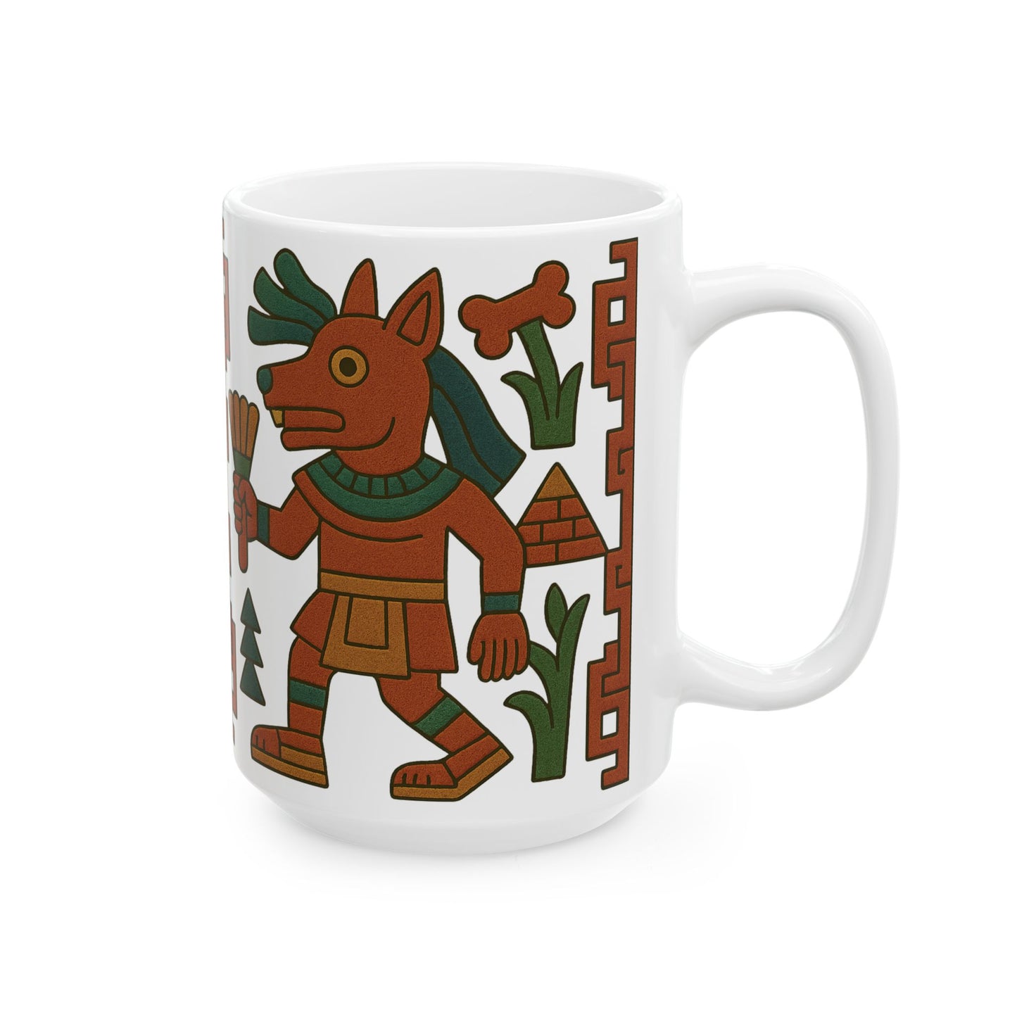 Ceramic Mug with Indigenous Art, Unique Coffee Cup, Tribal Design Mug, Ethnic Style Drinkware, Cultural Gift for Coffee Lovers, aztec