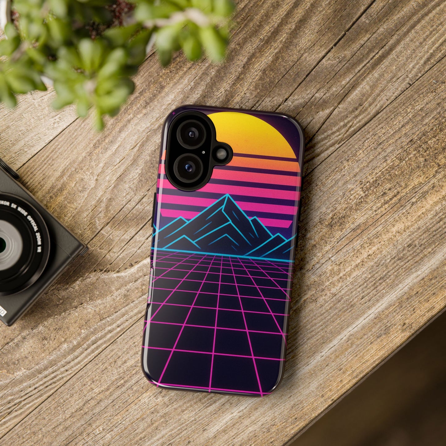 Retro Sunset Phone Case, Vintage Neon Case, 80s Aesthetic Cover, Gift for Tech Lovers, Unique Phone Accessories