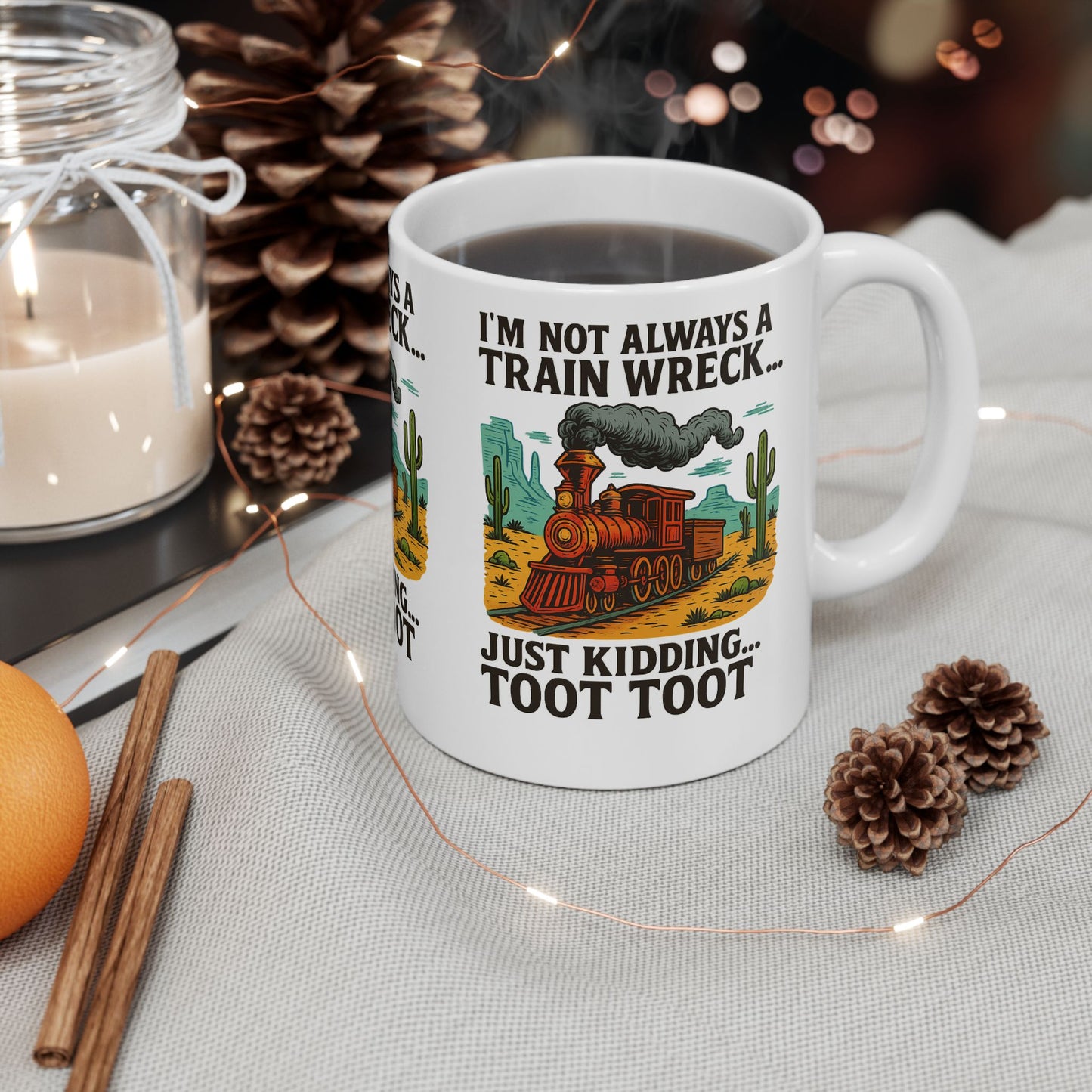 Humorous Trainwreck Mug - Perfect Gift, Funny Coffee Tea Cup, 11oz, 15oz, Ideal for Birthdays, Holidays, Train Lovers