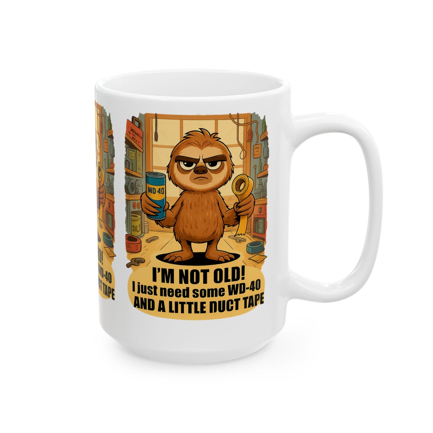 Funny Sloth Mug for DIY Lovers, Gift for Father's Day, Cute Coffee Cup, Home Office Decor, Fun Present for Handyman