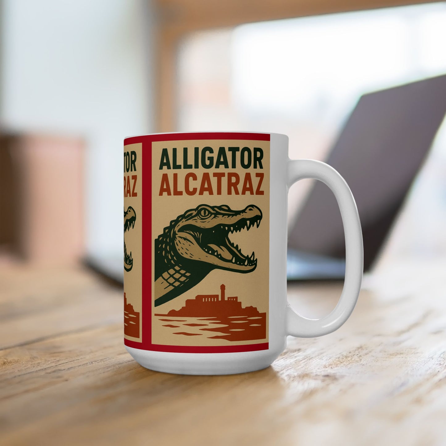 Alligator Alcatraz Ceramic Mug, Vintage Style Coffee Cup, Unique Gift for Animal Lovers, Retro Kitchen Decor, Fun Travel Souvenir