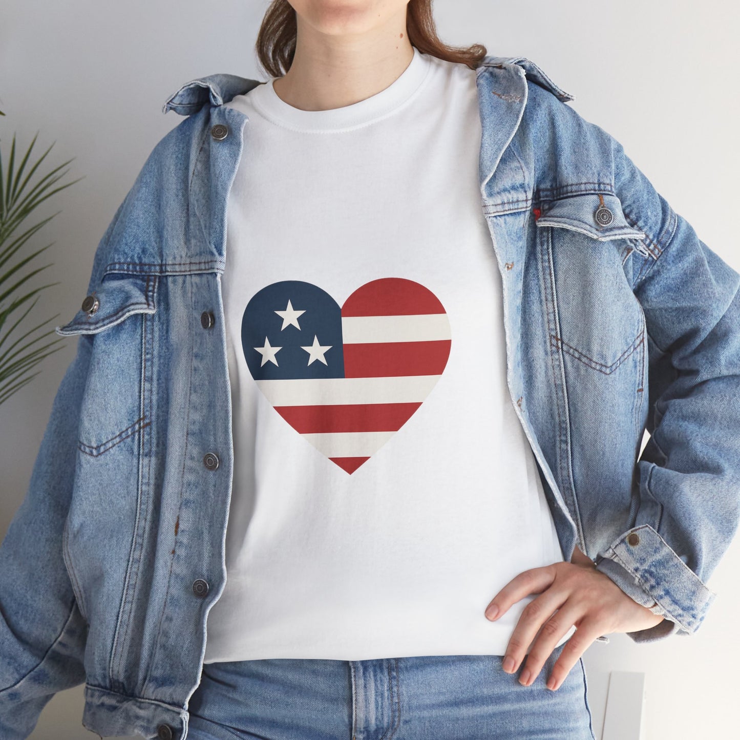 Patriotic Love Heart Tee, Unisex Cotton T-Shirt, American Heart Shirt, Fourth of July Attire, Casual Independence Day Top