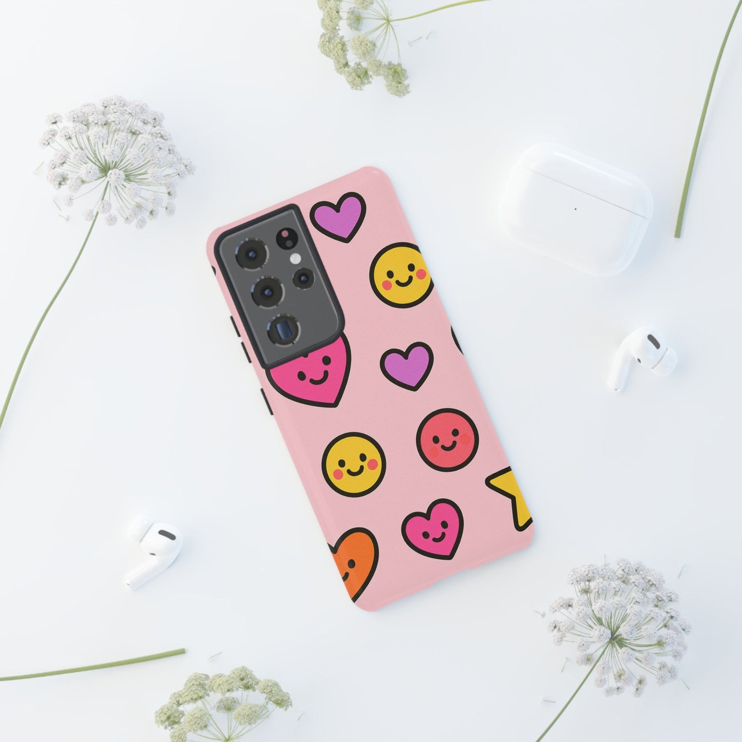 Cute Phone Case with Smiley Faces and Hearts, Fun Gift for Kids and Teens, Cellphone Protector, Birthday Present, Cute Accessories