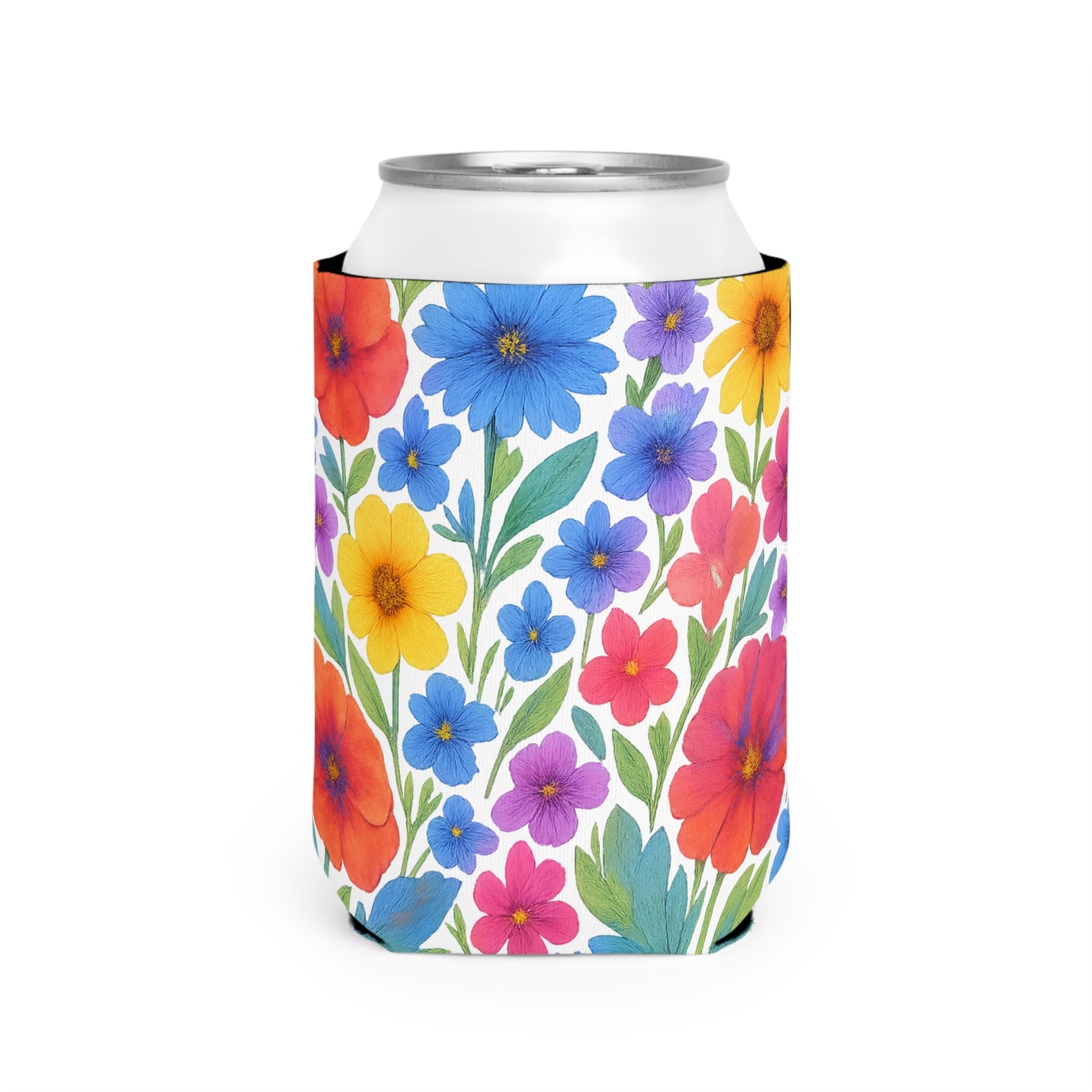 Vibrant Floral Can Cooler Sleeve, Summer Party Drink Sleeve, Beach BBQ Beverage Holder, Gift for Garden Lovers, Cute Drinkware