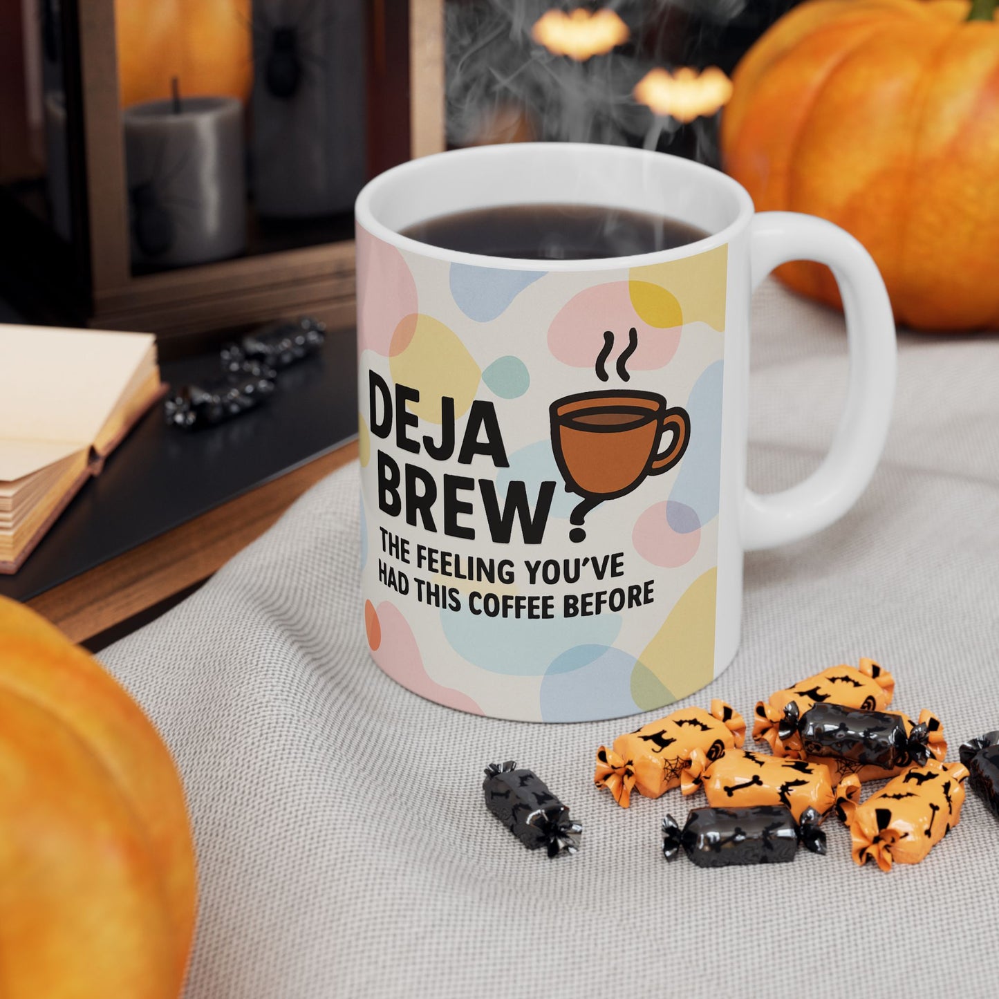 Deja Brew Ceramic Mug, Funny Coffee Cup, Gift for Tea Lovers, Quirky Drinkware, Home Office Decor, 11oz, 15oz