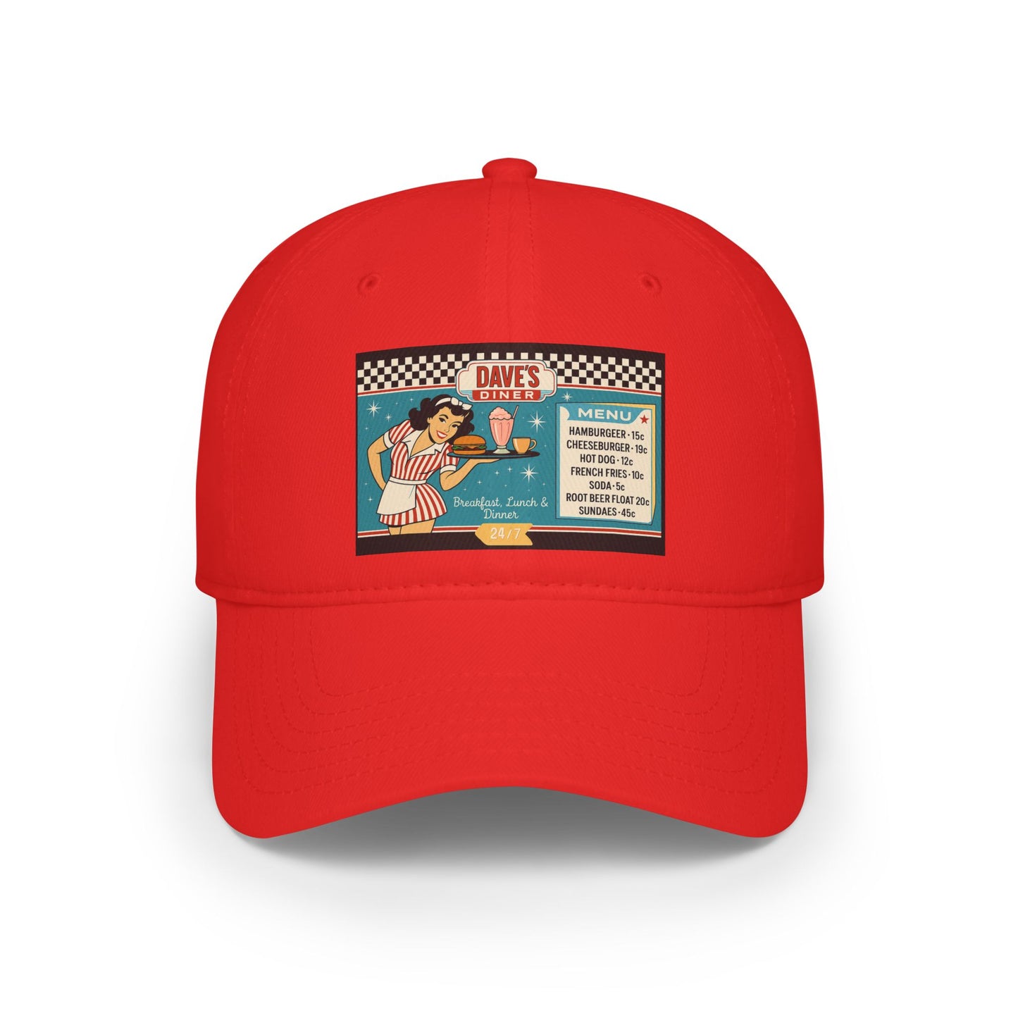 Retro Diner Low Profile Baseball Cap | Vintage Style Cap, Unisex Gift, Casual Headwear, Fun Accessory, Summer Vibes