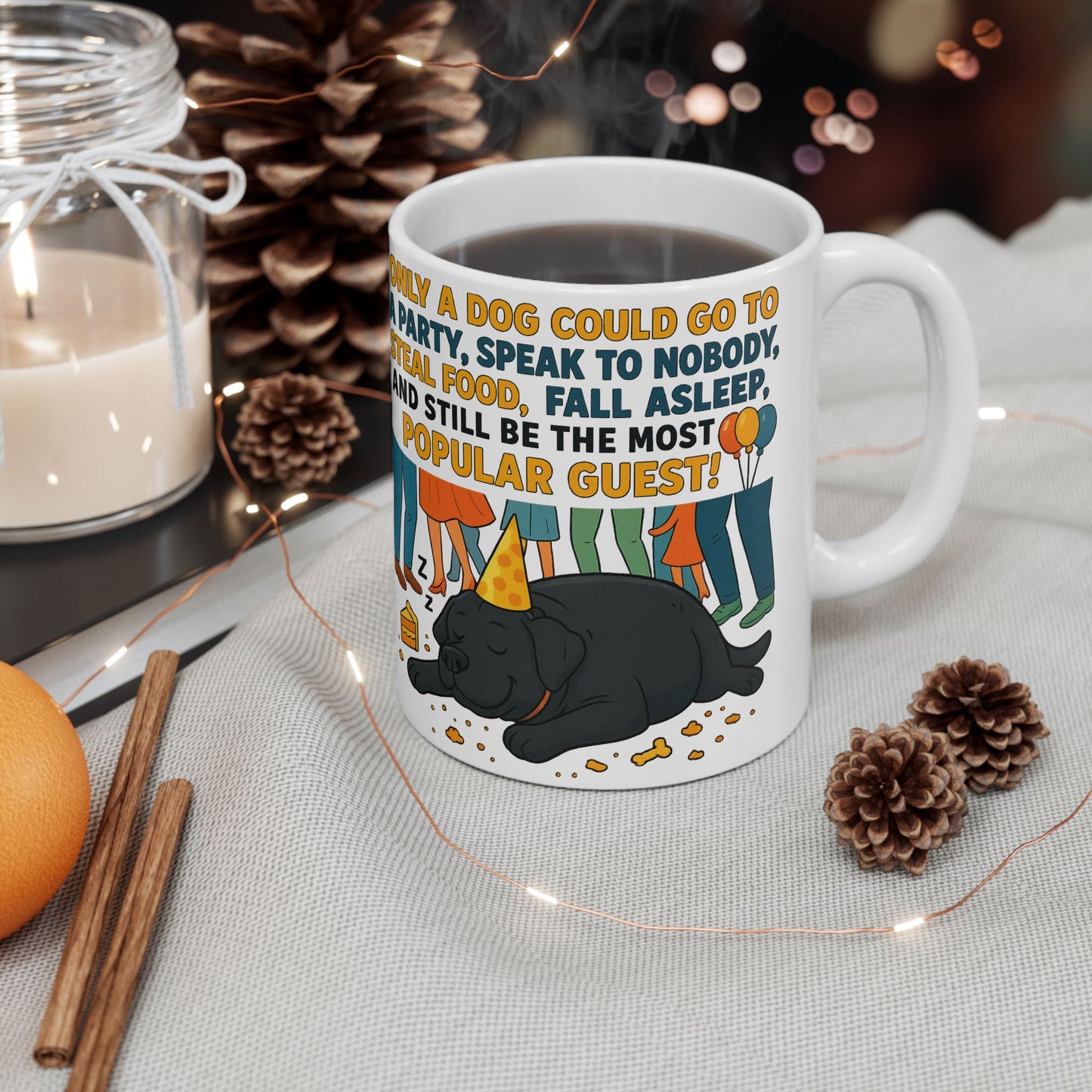 Sleepy Cat Party Mug, Funny Cat Lover Gift, Ceramic Coffee Cup, Ideal for Birthdays, Cat-Themed Celebrations, Pet Owner Present