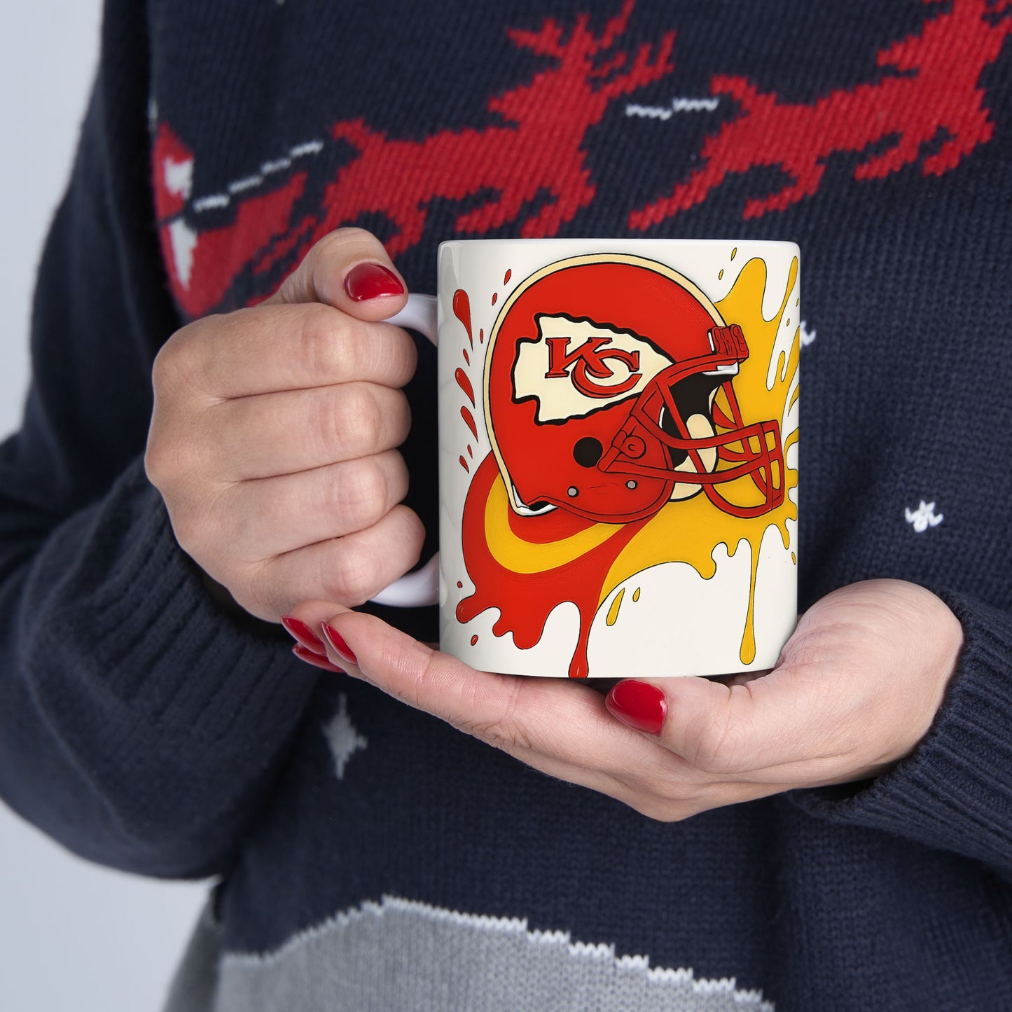 Kansas City Football Mug, Team Spirit Coffee Cup, Sports Fan Gift, NFL Ceramics, Game Day Mug, Red and Gold Design