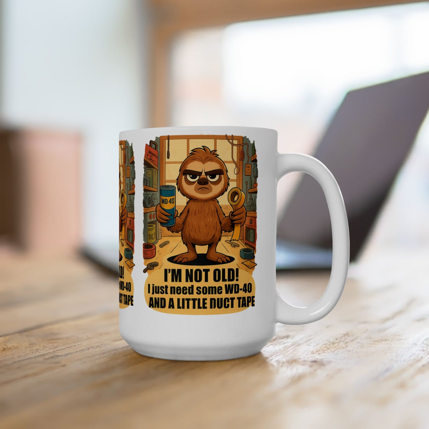 Funny Sloth Mug for DIY Lovers, Gift for Father's Day, Cute Coffee Cup, Home Office Decor, Fun Present for Handyman