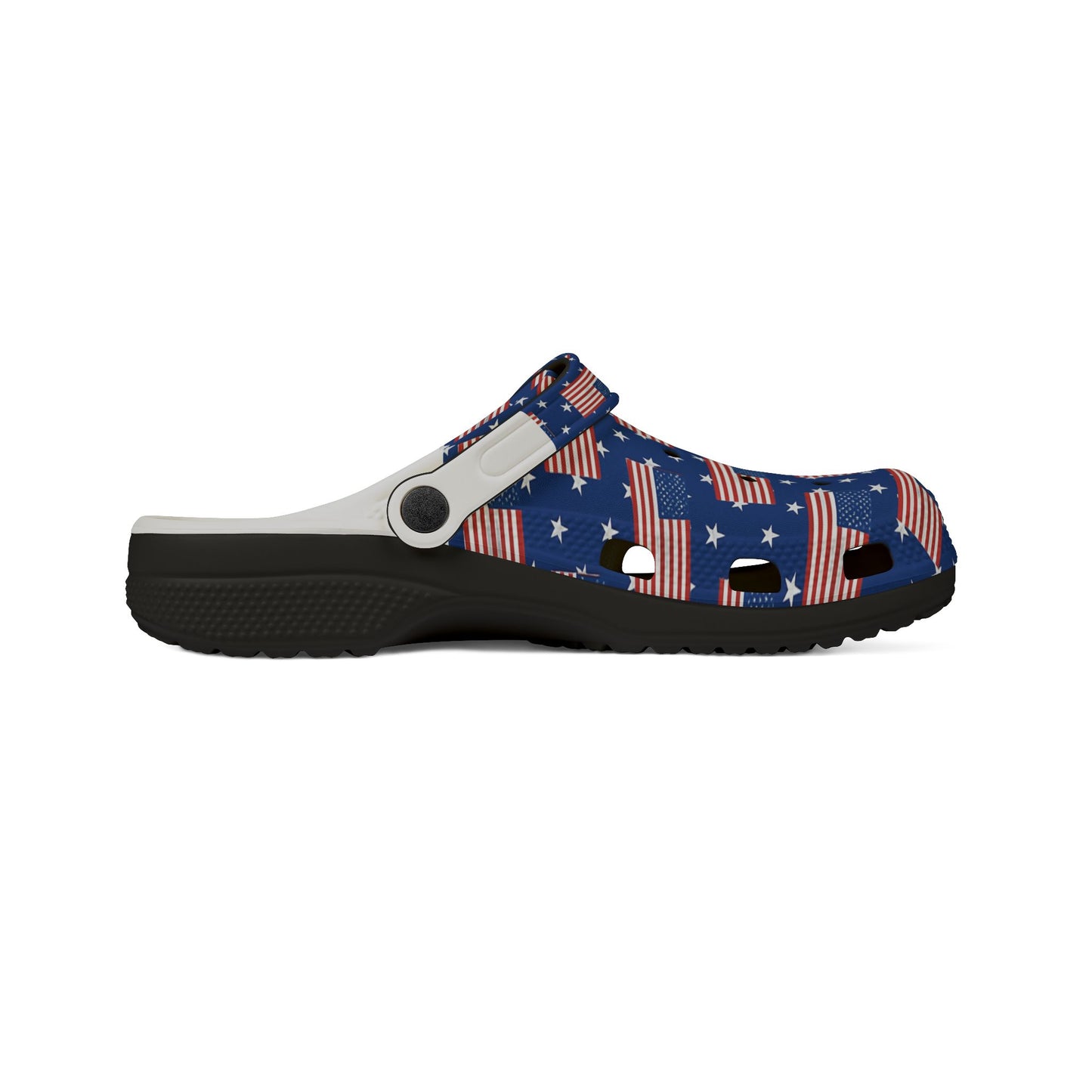 Patriotic Foam Shoes, USA Flag Clogs, Comfortable Garden Footwear, Summer Slip-Ons, Fun July 4th Shoes, Unisex Outdoor Footwear