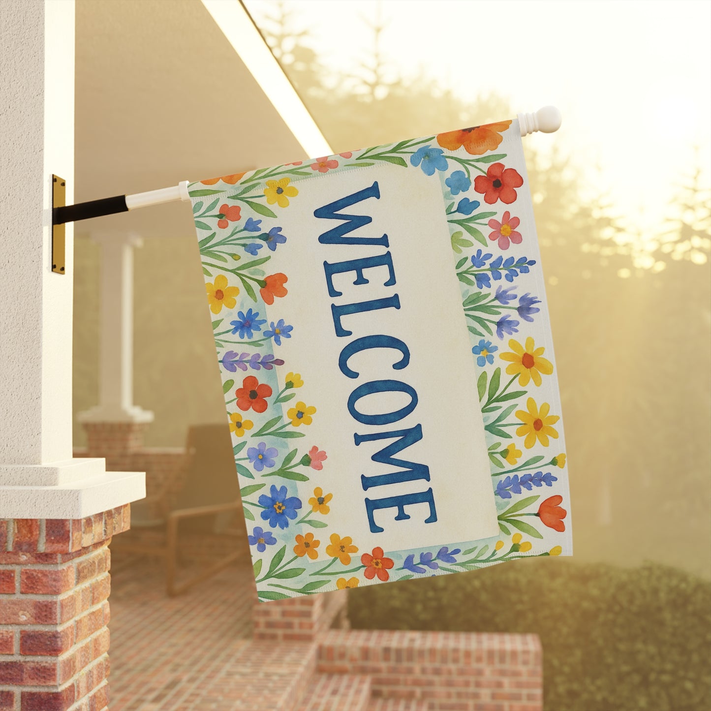 Cheerful Floral Welcome Banner, Garden Decor, Home Entrance Sign, Spring Decor, Outdoor Living, Housewarming Gift