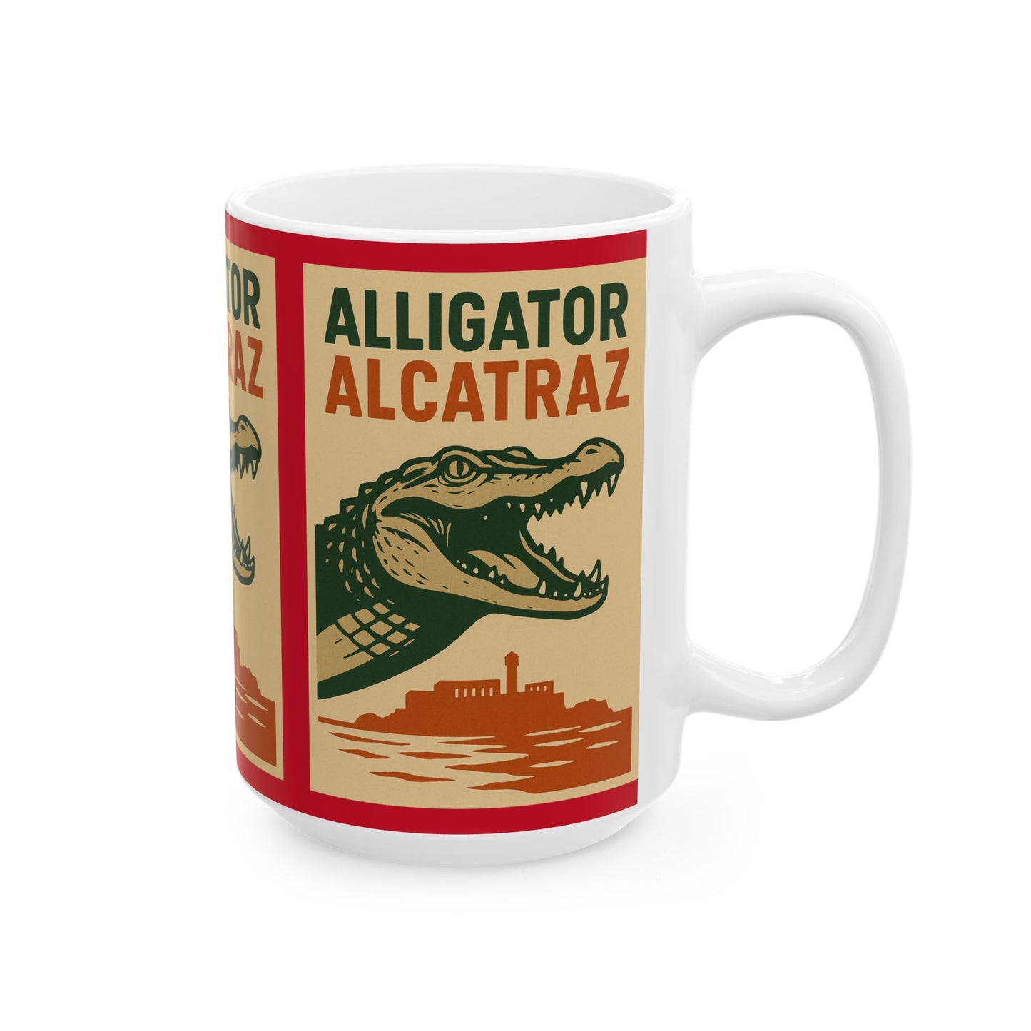 Alligator Alcatraz Ceramic Mug, Vintage Style Coffee Cup, Unique Gift for Animal Lovers, Retro Kitchen Decor, Fun Travel Souvenir