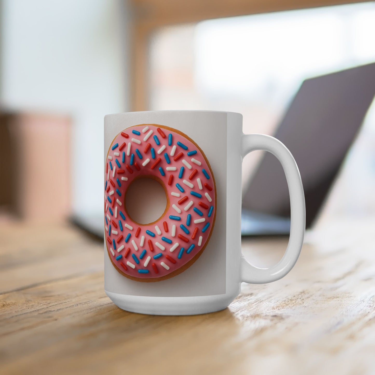 Donut Design Ceramic Mug | Fun Coffee Mug for Foodies, Birthday Gift, Kitchen Decor, Donut Lover's Mug, Sweet Treat Drinkware
