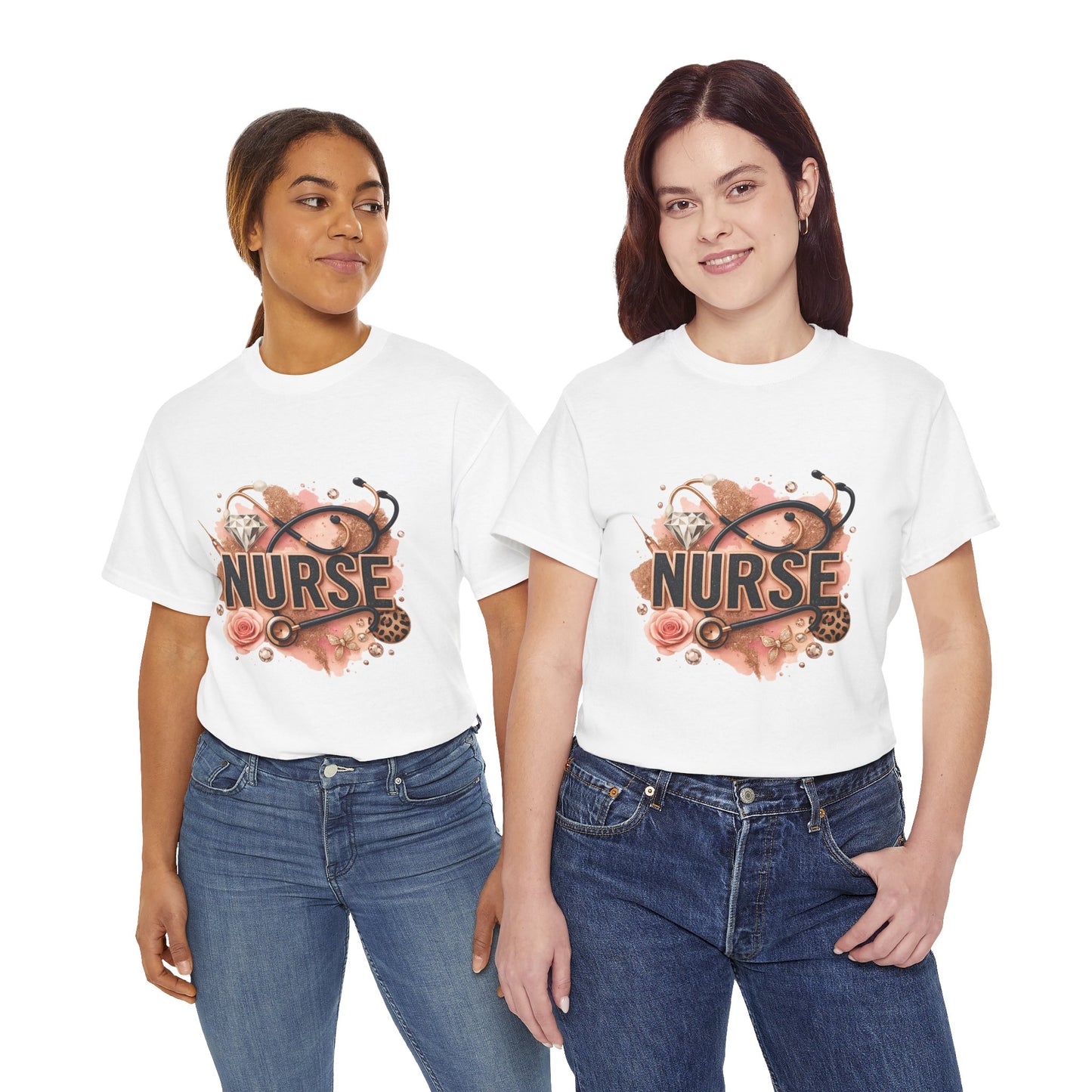 Nurse Heavy Cotton Tee | Gift for Nurses, Nurse Appreciation, Medical Tee, Healthcare Worker Gift, Floral Nurse Design