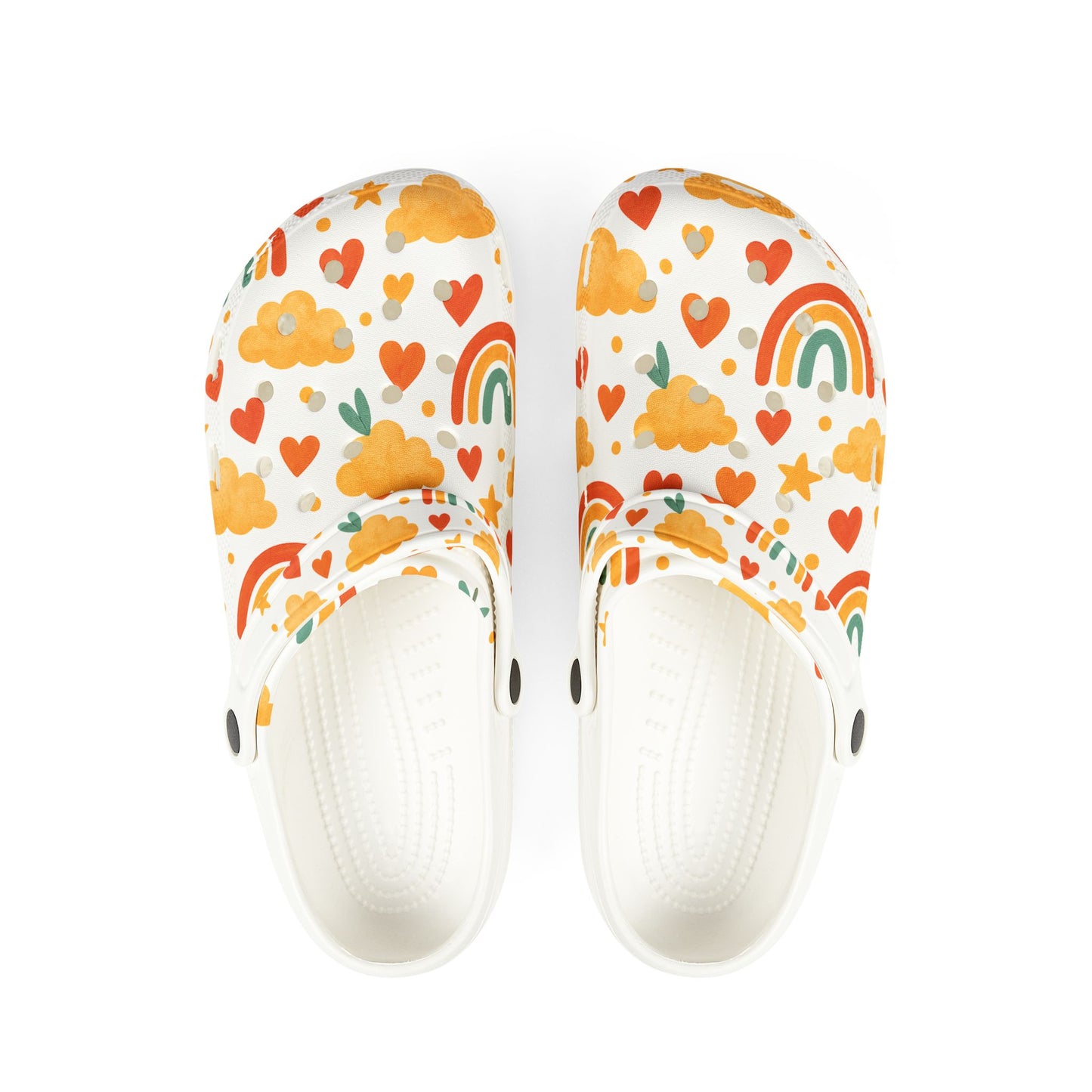 Vibrant EVA Foam Crocs – Fun Rainbow & Heart Design, Slip-On Comfort Shoes, Perfect for Summer Fun, Gardening, Holidays, Gifts