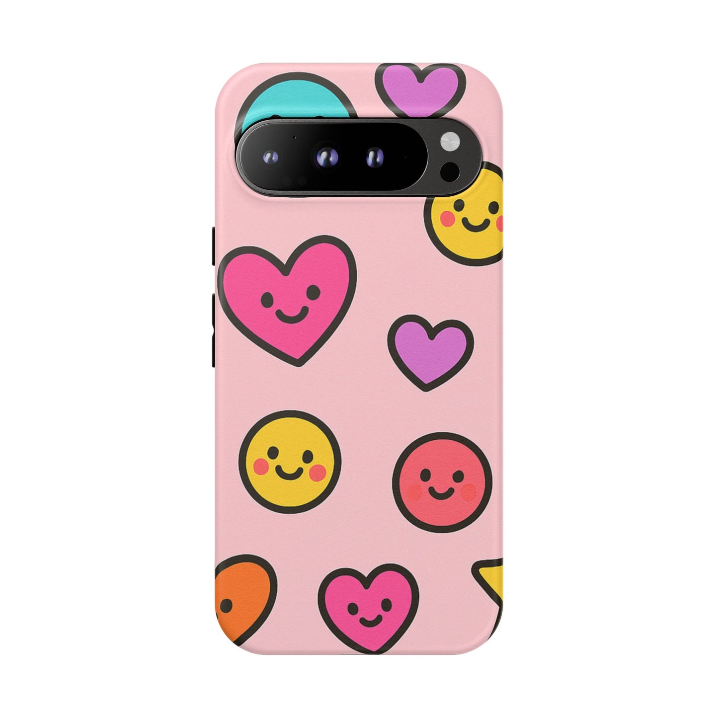 Cute Phone Case with Smiley Faces and Hearts, Fun Gift for Kids and Teens, Cellphone Protector, Birthday Present, Cute Accessories