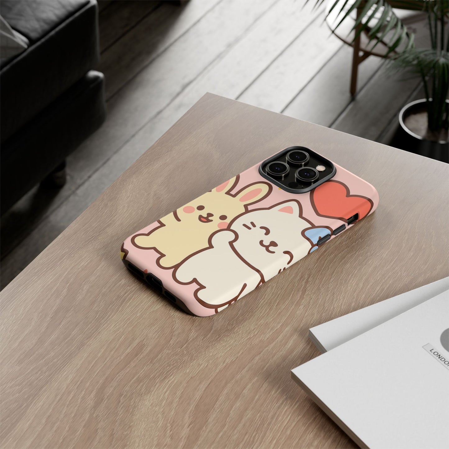Cute Animal Phone Case -Tough Cases with Bunny and Cat Design, Kawaii Gift for Kids, Birthday, Everyday Use, Phone Accessories, teenage girl