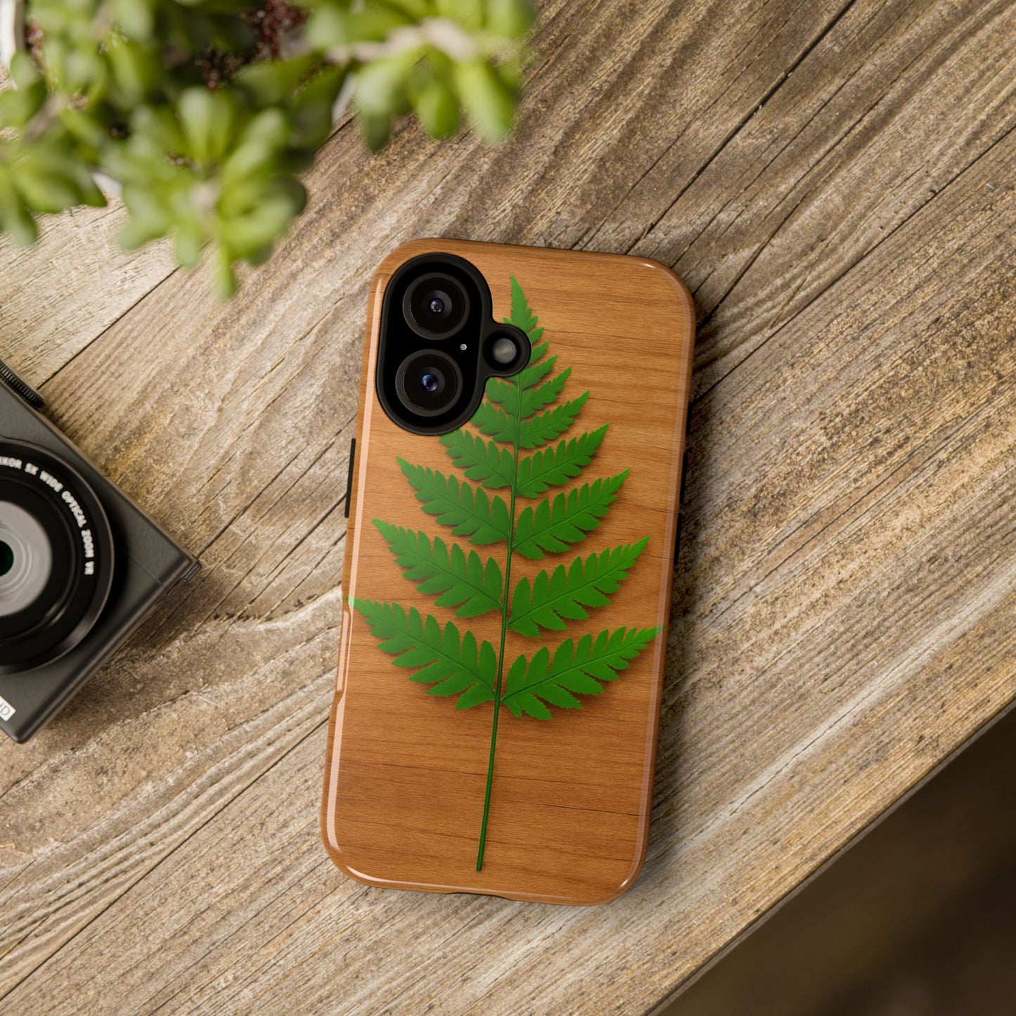 Wooden Fern Phone Case - Eco-Friendly Tough Cases for Nature Lovers, Unique Gift, Customizable Design, Nature-Themed Accessories