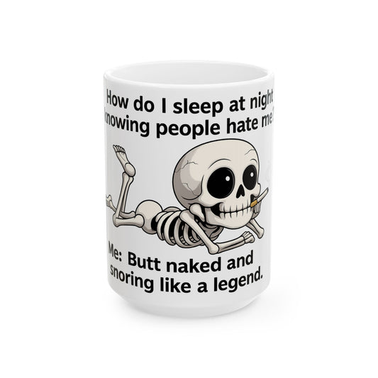 Funny Skeleton Mug - 11oz & 15oz | Humorous Gift for Halloween, Coffee Lovers, Sleep Enthusiasts, Birthday Present, Quirky Home Decor