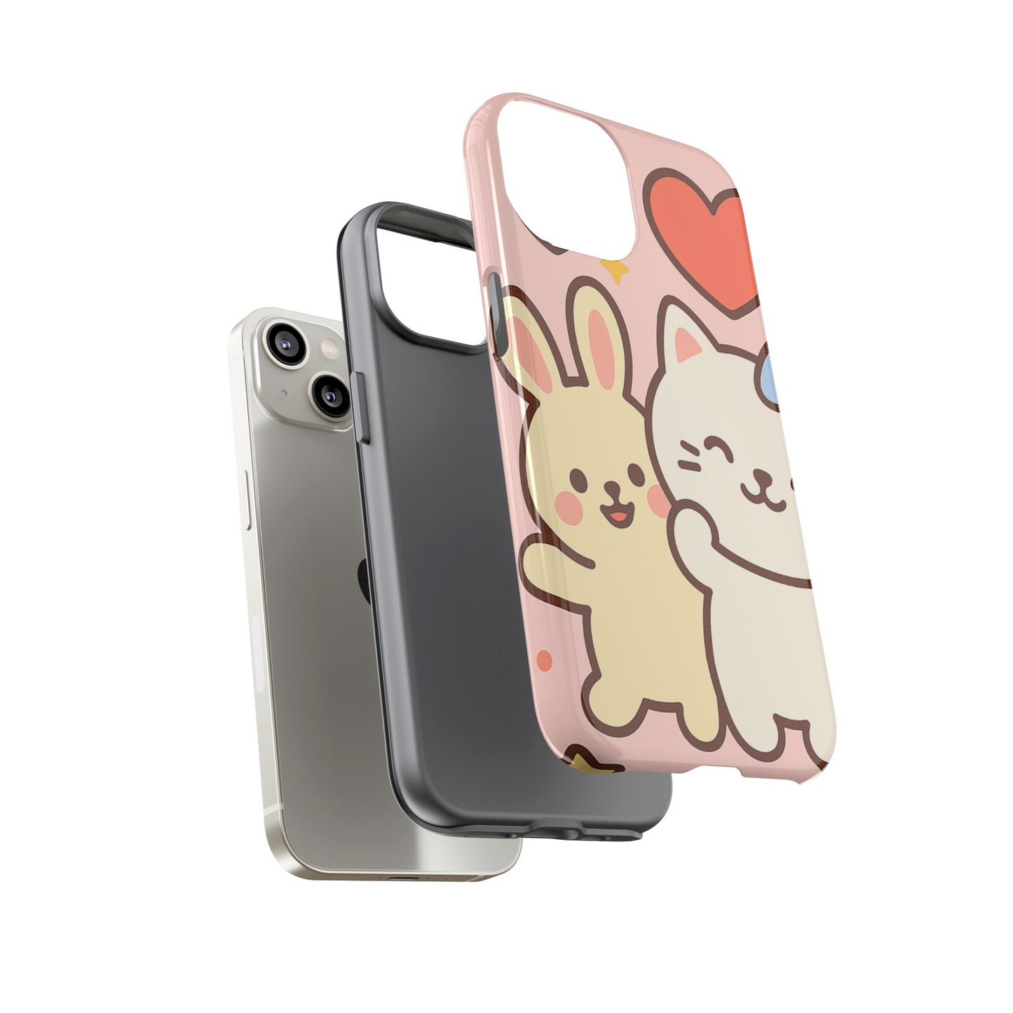 Cute Animal Phone Case -Tough Cases with Bunny and Cat Design, Kawaii Gift for Kids, Birthday, Everyday Use, Phone Accessories, teenage girl