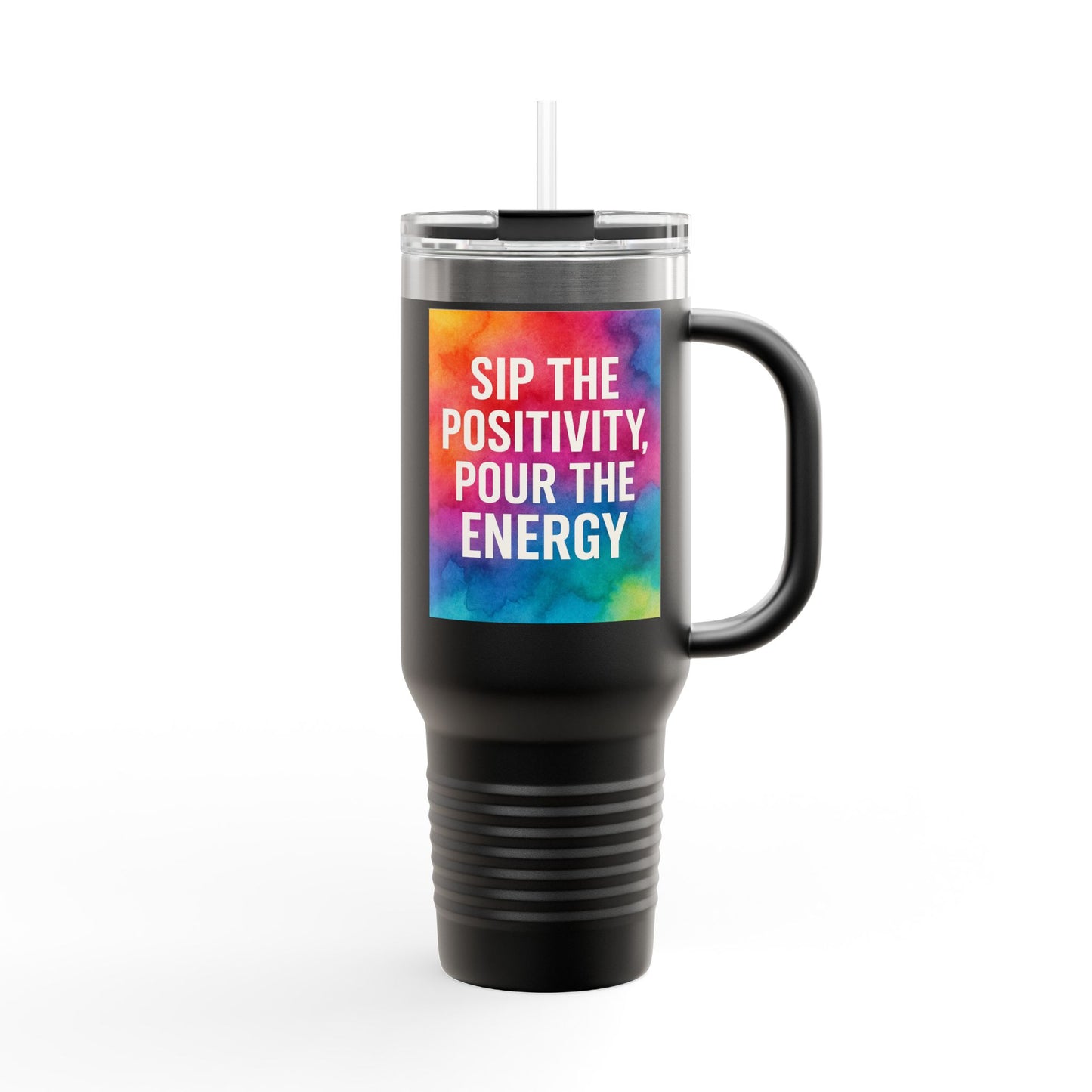 Vibrant Insulated Travel Mug | Sip the Positivity Mug, Hot Beverage Cup, Custom Drink Container, Colorful Tumblers, Travel Coffee Cup