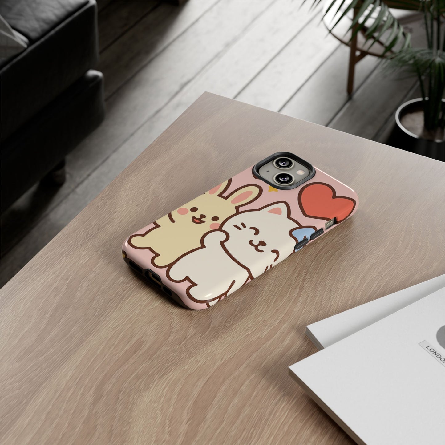 Cute Animal Phone Case -Tough Cases with Bunny and Cat Design, Kawaii Gift for Kids, Birthday, Everyday Use, Phone Accessories, teenage girl
