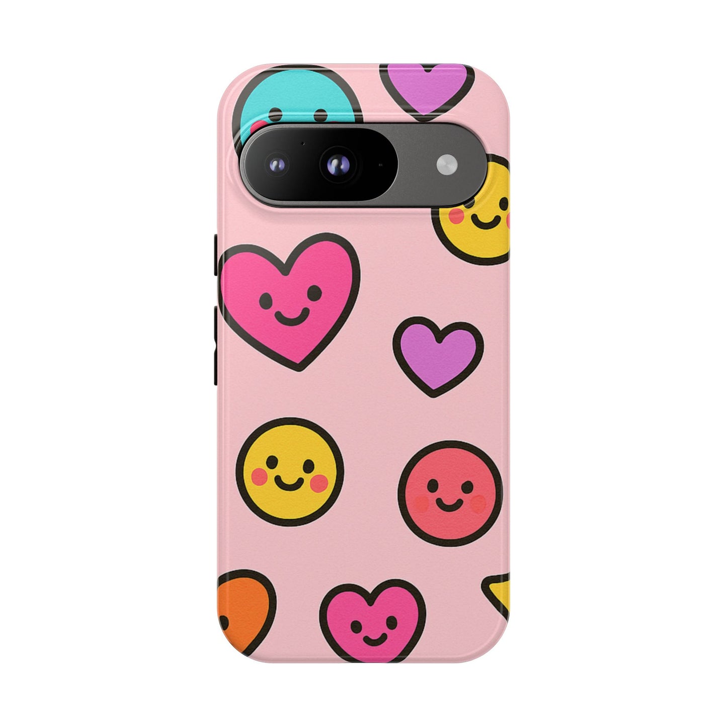 Cute Phone Case with Smiley Faces and Hearts, Fun Gift for Kids and Teens, Cellphone Protector, Birthday Present, Cute Accessories