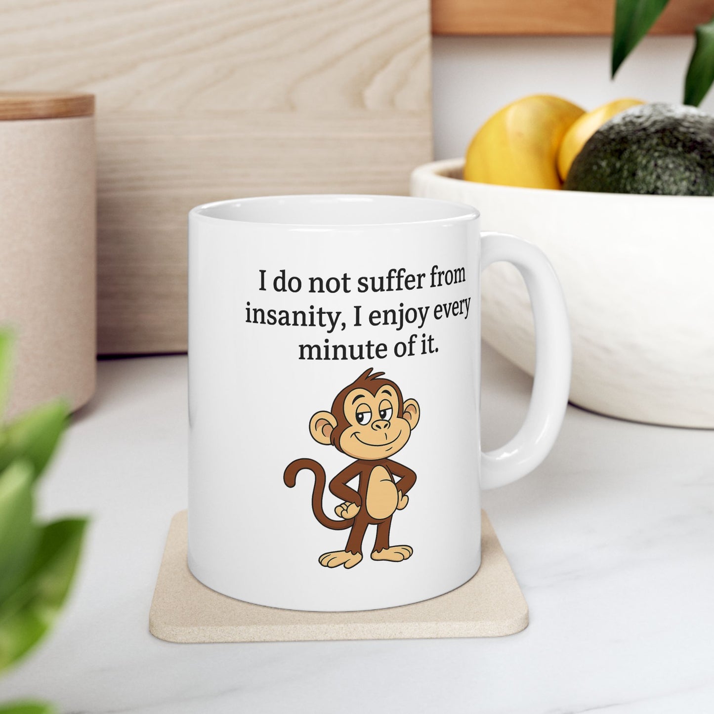 Funny Insanity Quote Ceramic Mug, Cute Animal Coffee Cup for Gift, Humor Mug for Birthdays, Snack and Coffee Lover's Delight