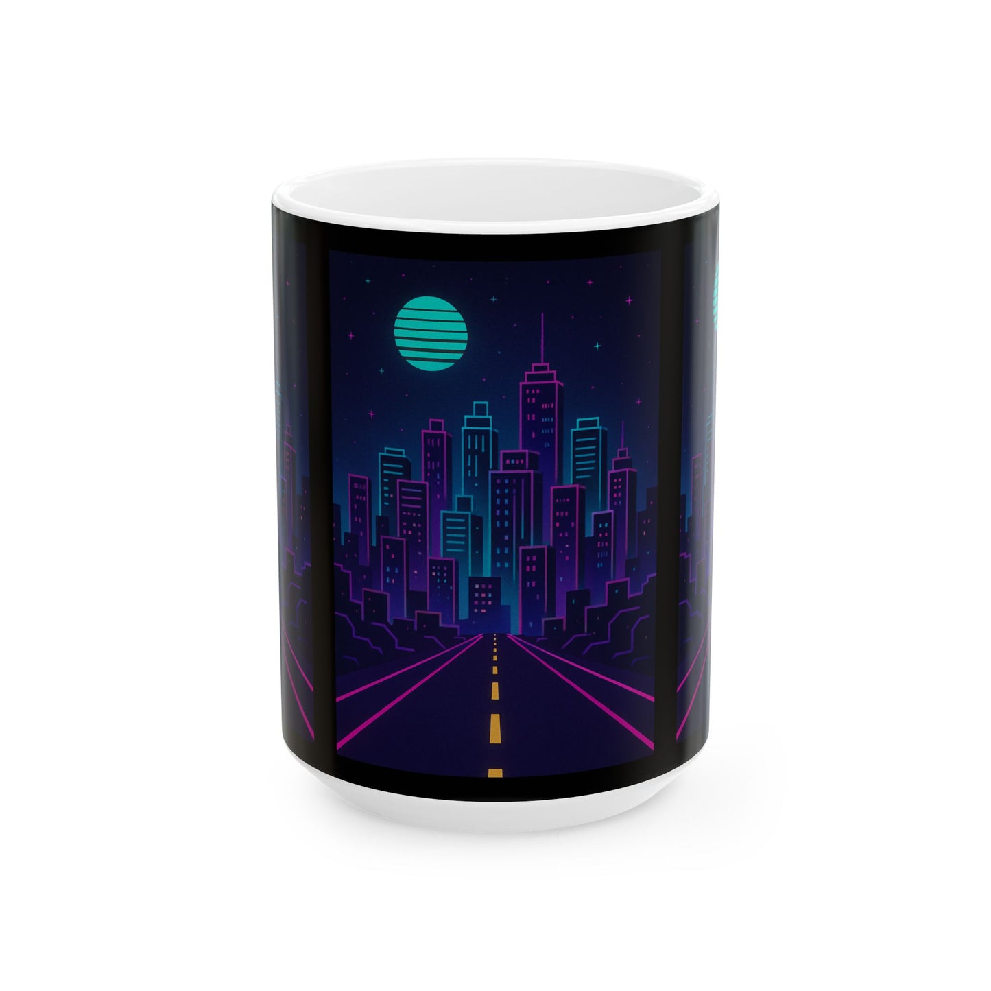 Neon Cityscape Ceramic Mug | Artsy Coffee Cup, Sci-Fi Drinkware, Unique Gift, Nightlife Vibe, Urban Decor