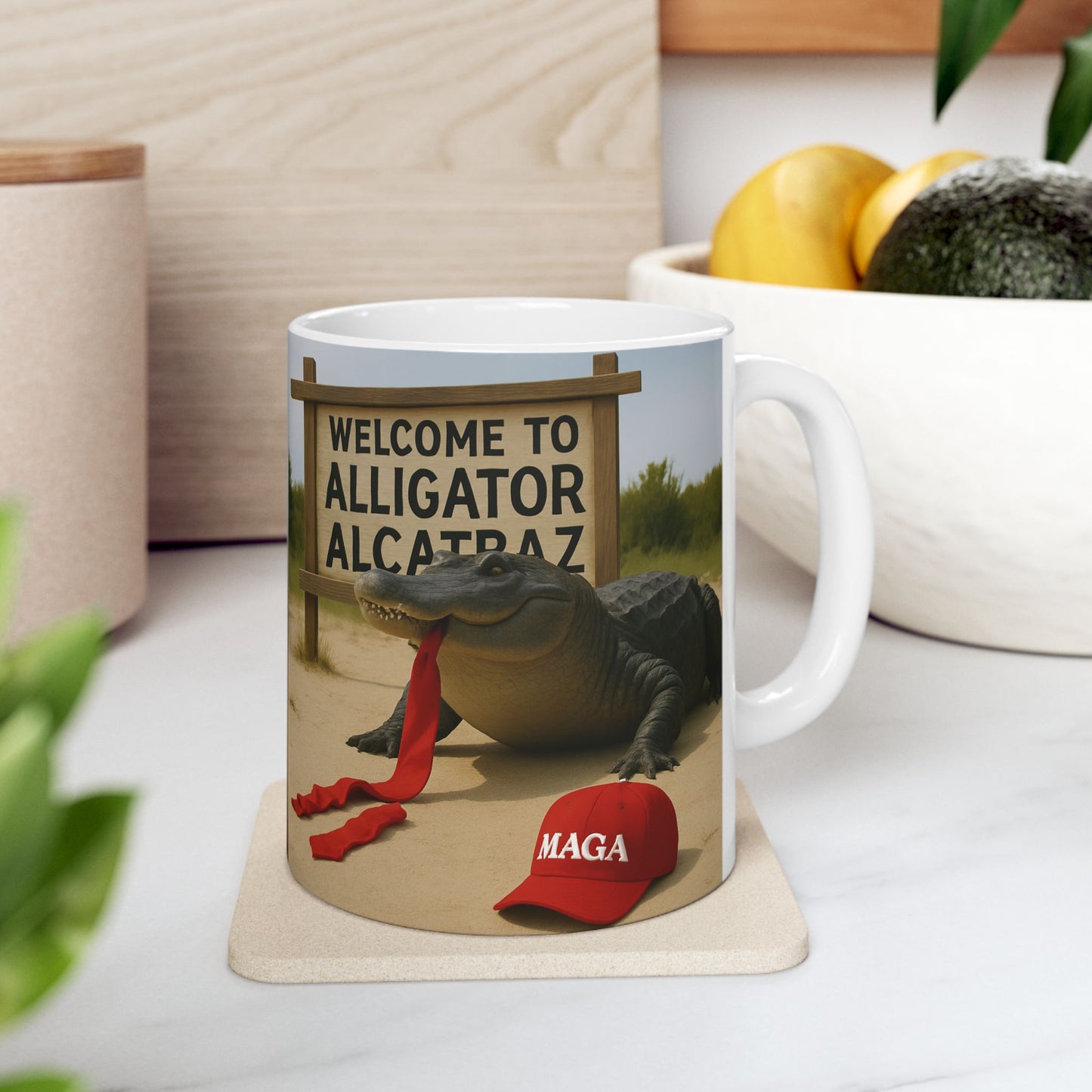 Alligator Alcatraz Ceramic Mug, Funny Coffee Cup, Gift for Animal Lovers, Unique Kitchen Decor, Quirky Humor Mug