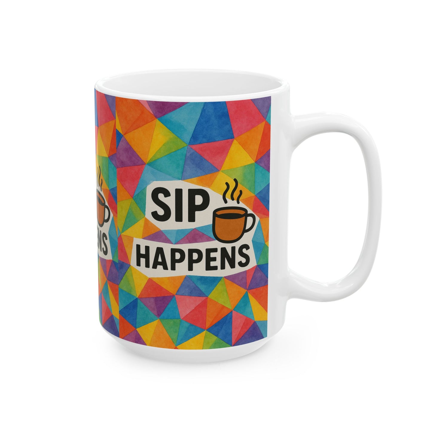 Colorful Ceramic Mug - 'Sip Happens' Coffee Cup, Fun Gift, Office Mug, Colorful Kitchenware, Beverage Container