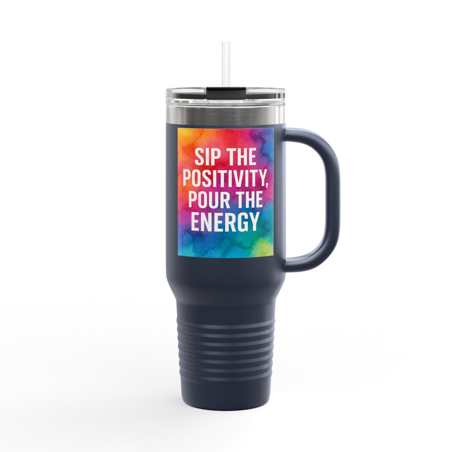 Vibrant Insulated Travel Mug | Sip the Positivity Mug, Hot Beverage Cup, Custom Drink Container, Colorful Tumblers, Travel Coffee Cup