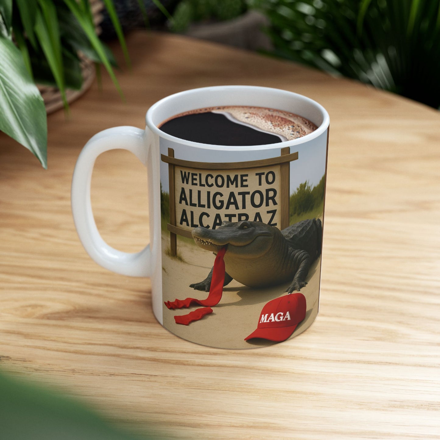 Alligator Alcatraz Ceramic Mug, Funny Coffee Cup, Gift for Animal Lovers, Unique Kitchen Decor, Quirky Humor Mug