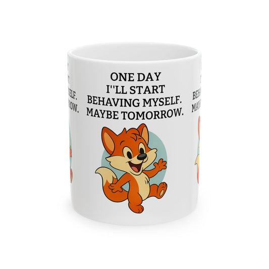 Whimsical Fox Ceramic Mug - Fun Quote, Gift for Animal Lovers, Unique Home Decor, Coffee Lover's Gift, Cute Kitchenware